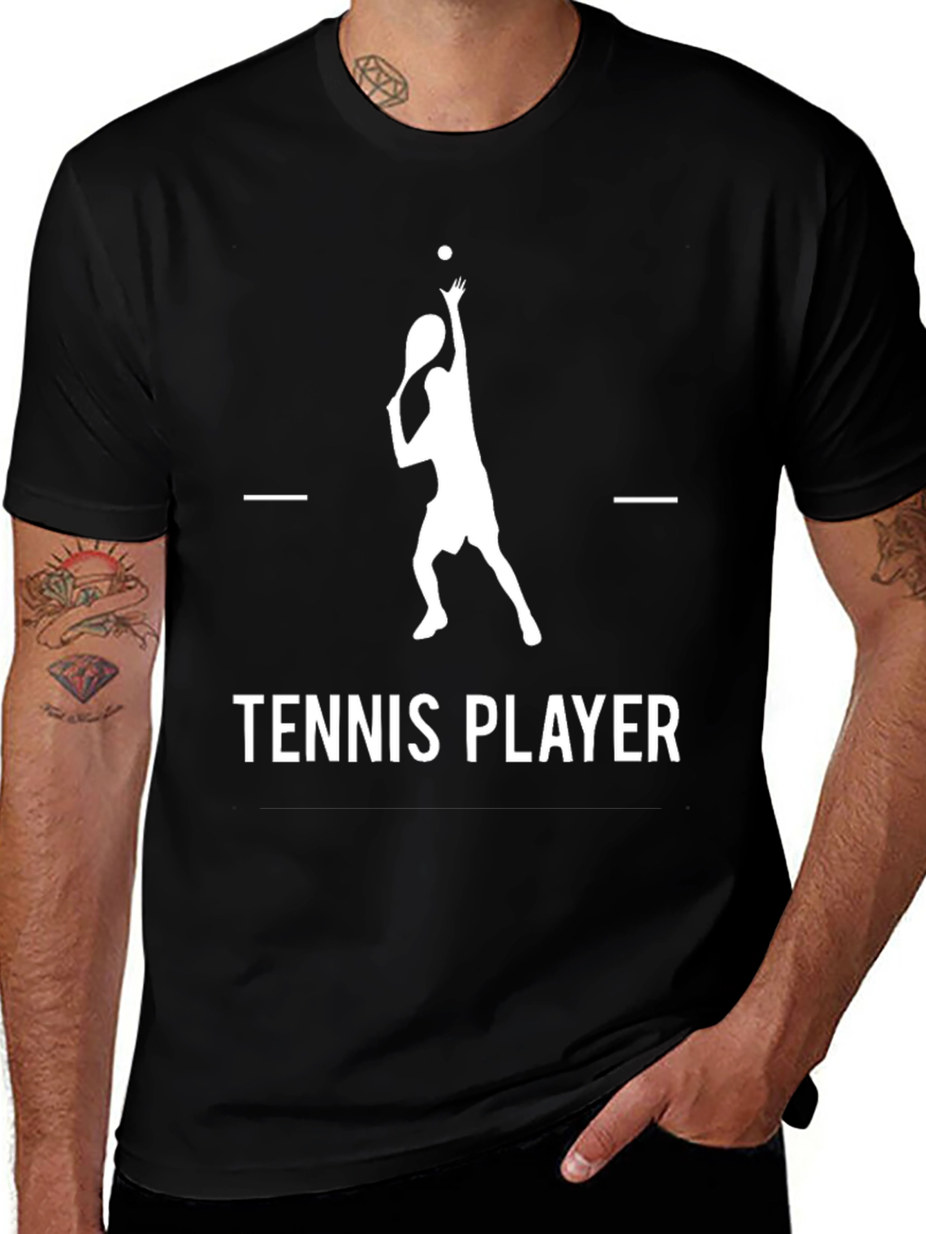 Tennis Player Graphic T-Shirt - Black Cotton Tee