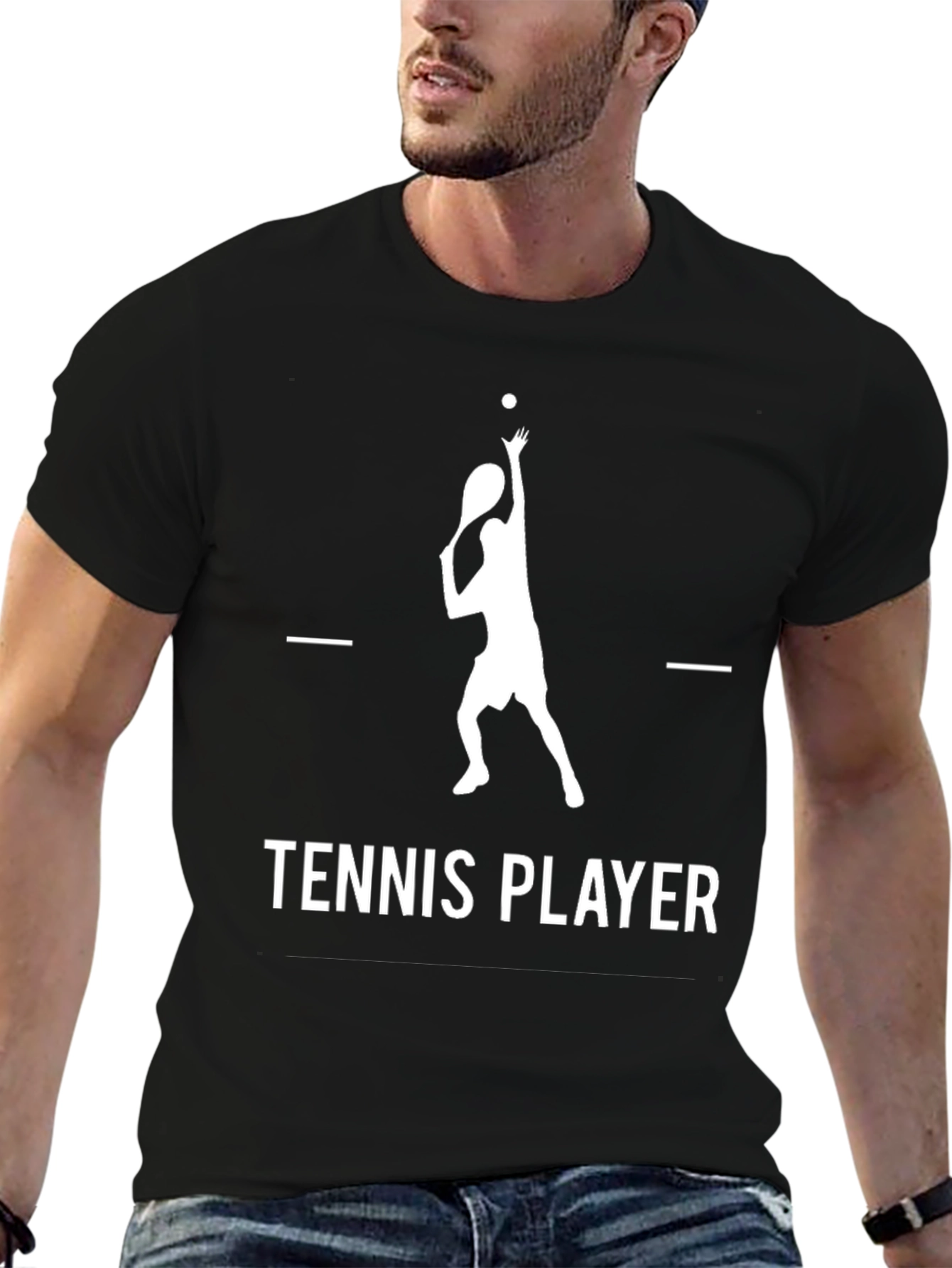 Tennis Player Graphic T-Shirt - Black Cotton Tee