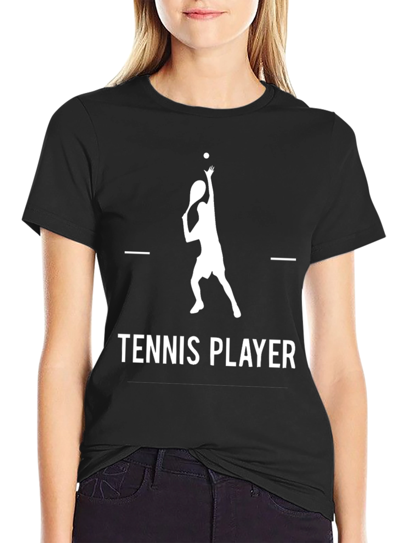 Tennis Player Graphic T-Shirt - Black Cotton Tee