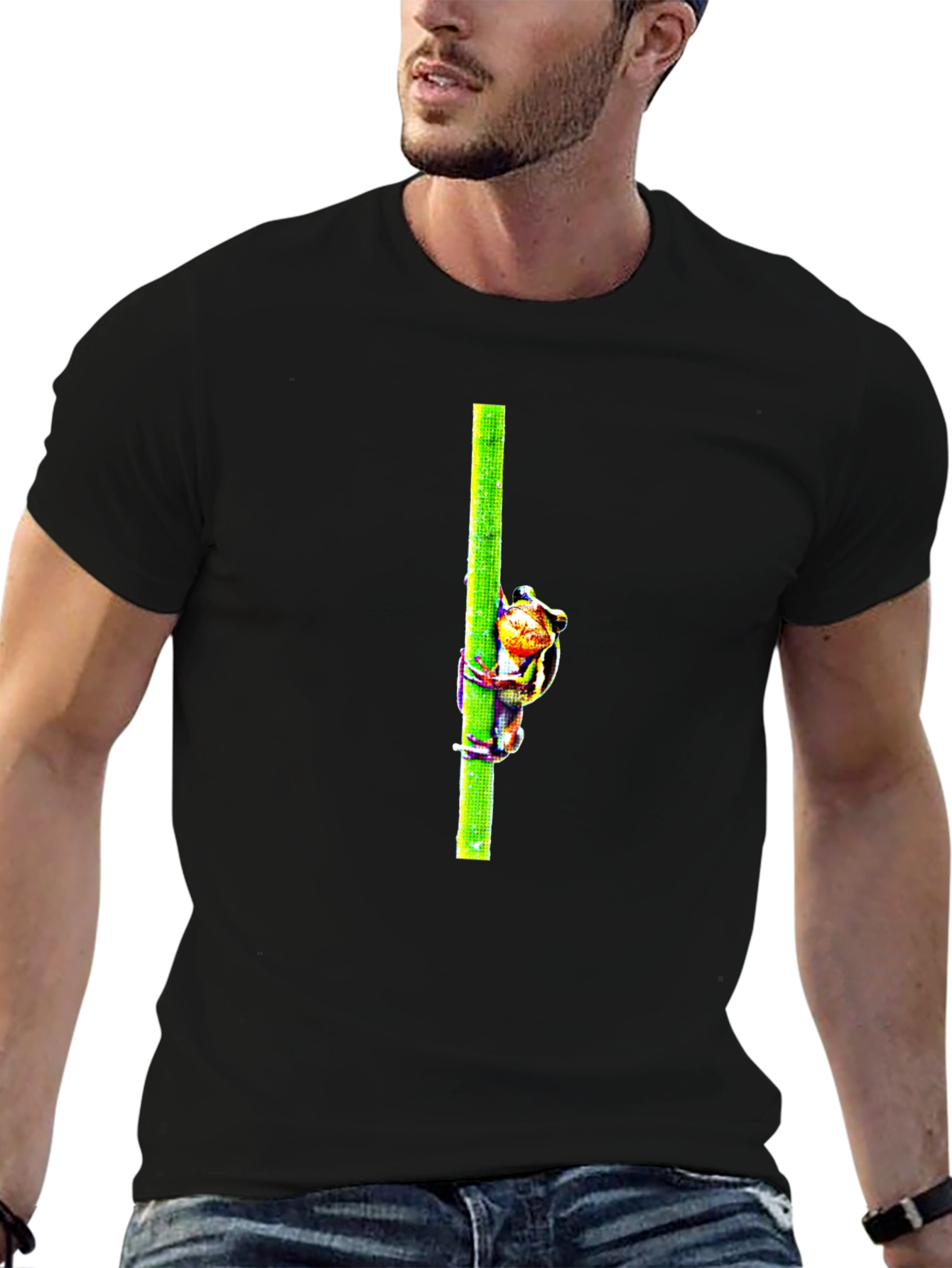 Frog On Bamboo Graphic Tee - Mens Black T-Shirt