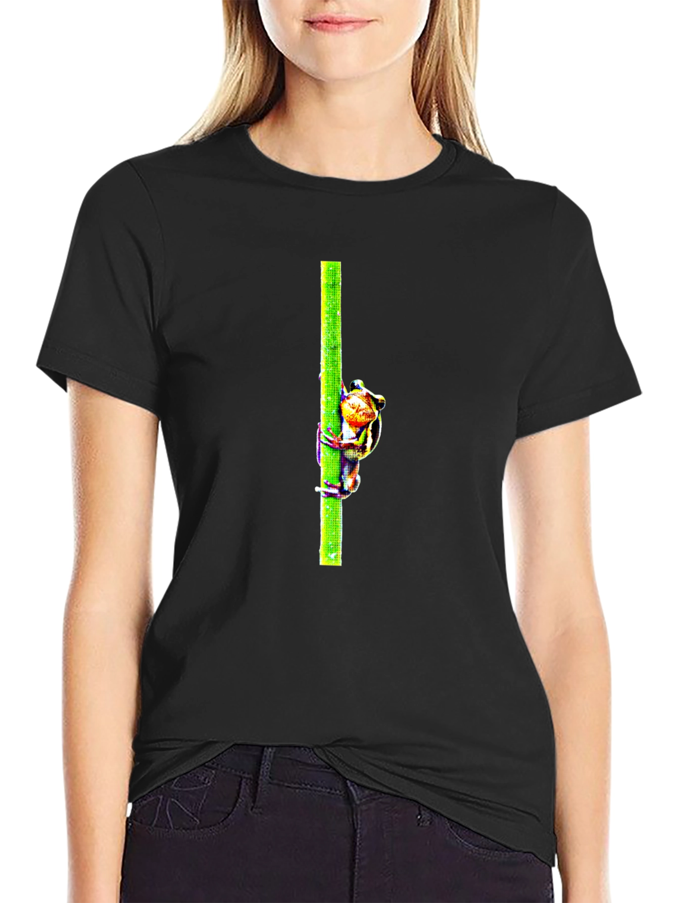 Frog On Bamboo Graphic Tee - Mens Black T-Shirt