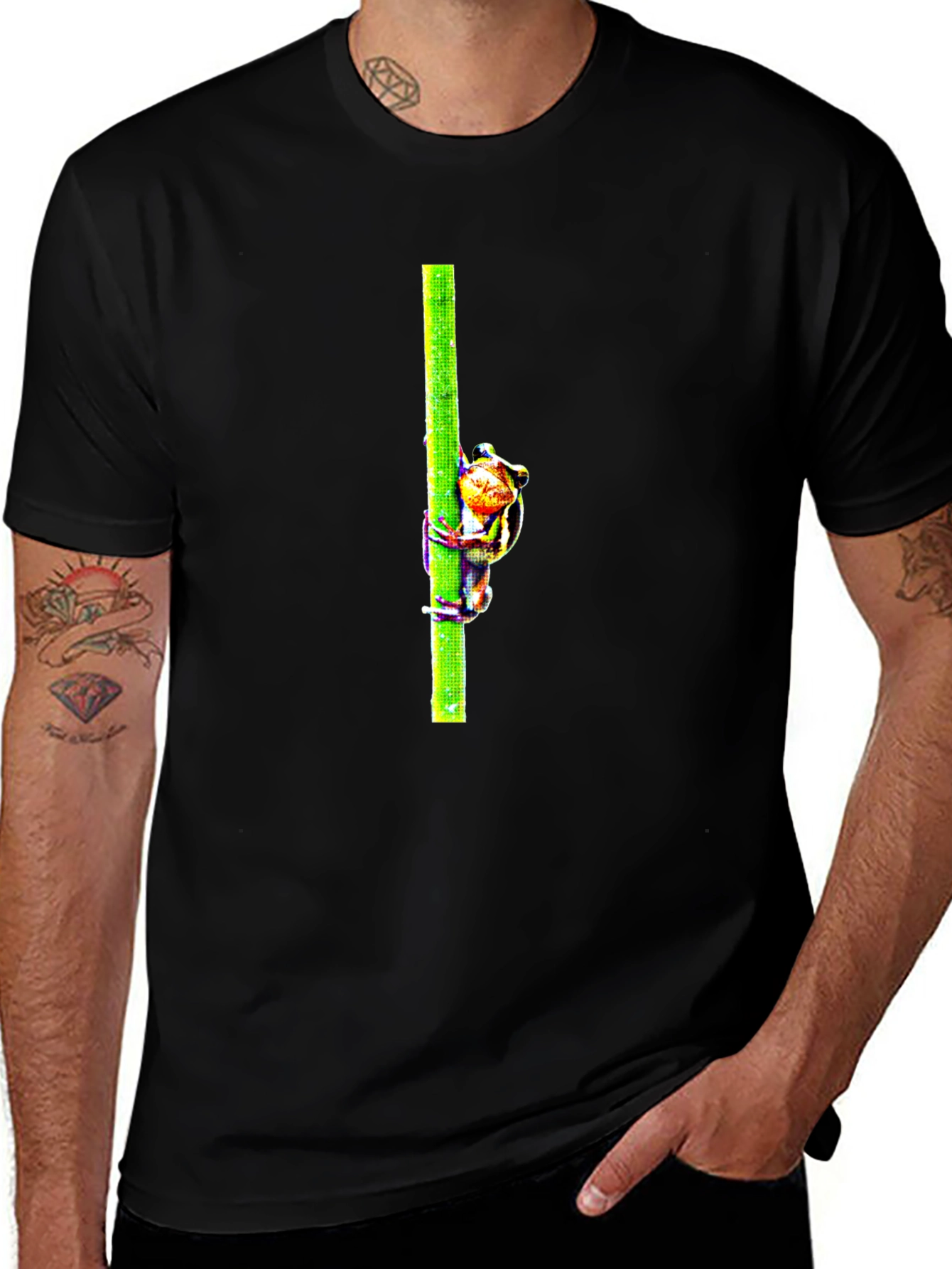 Frog On Bamboo Graphic Tee - Mens Black T-Shirt