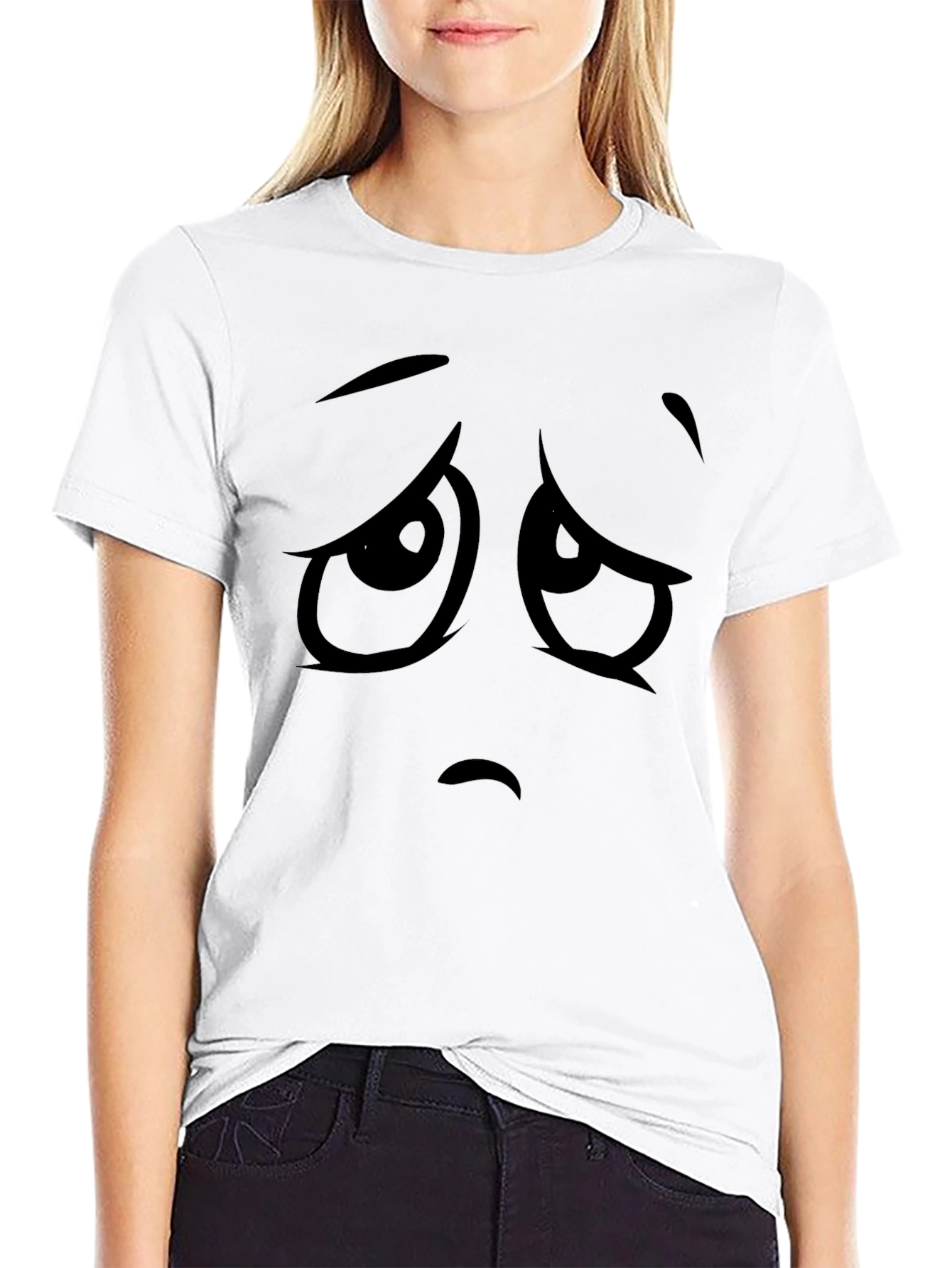 Sad Face Graphic Black T-Shirt