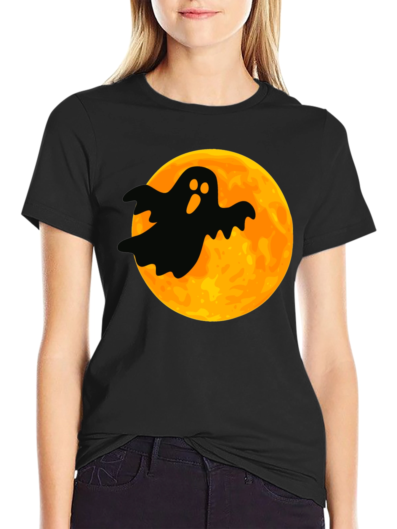 Spooky Ghost Moon Graphic Tee - Halloween T-Shirt