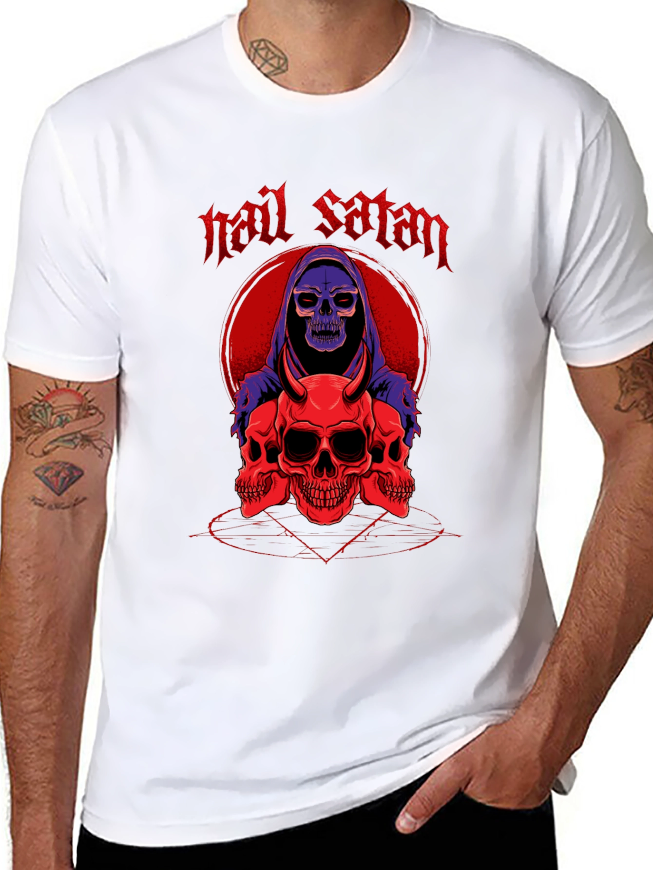 Hail Satan Skull Graphic T-Shirt