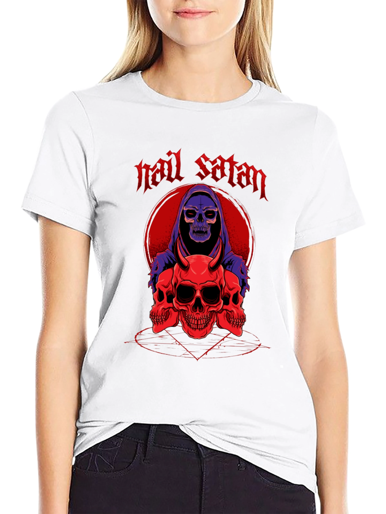 Hail Satan Skull Graphic T-Shirt