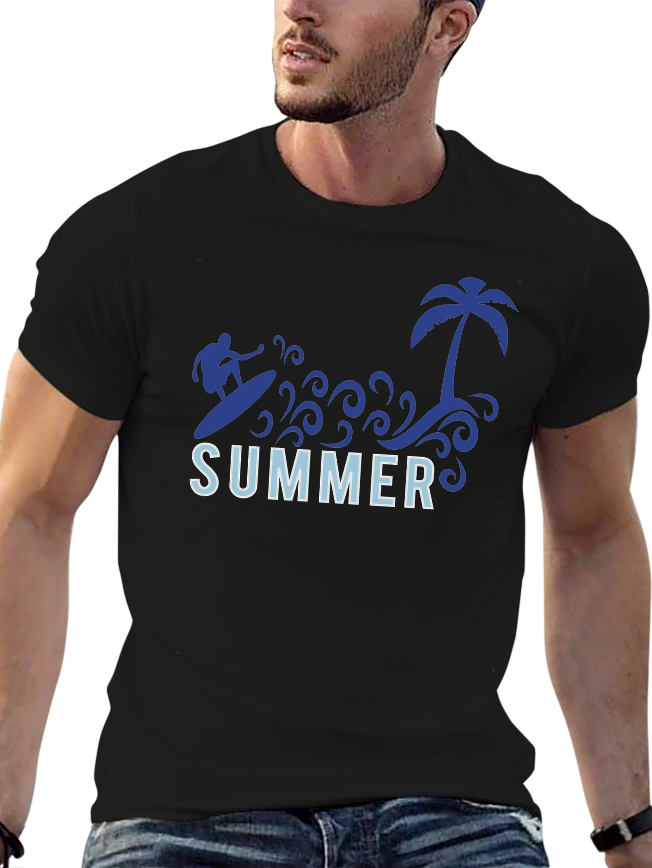 Summer Surf Tee - Palm Tree Surfer Graphic T-Shirt