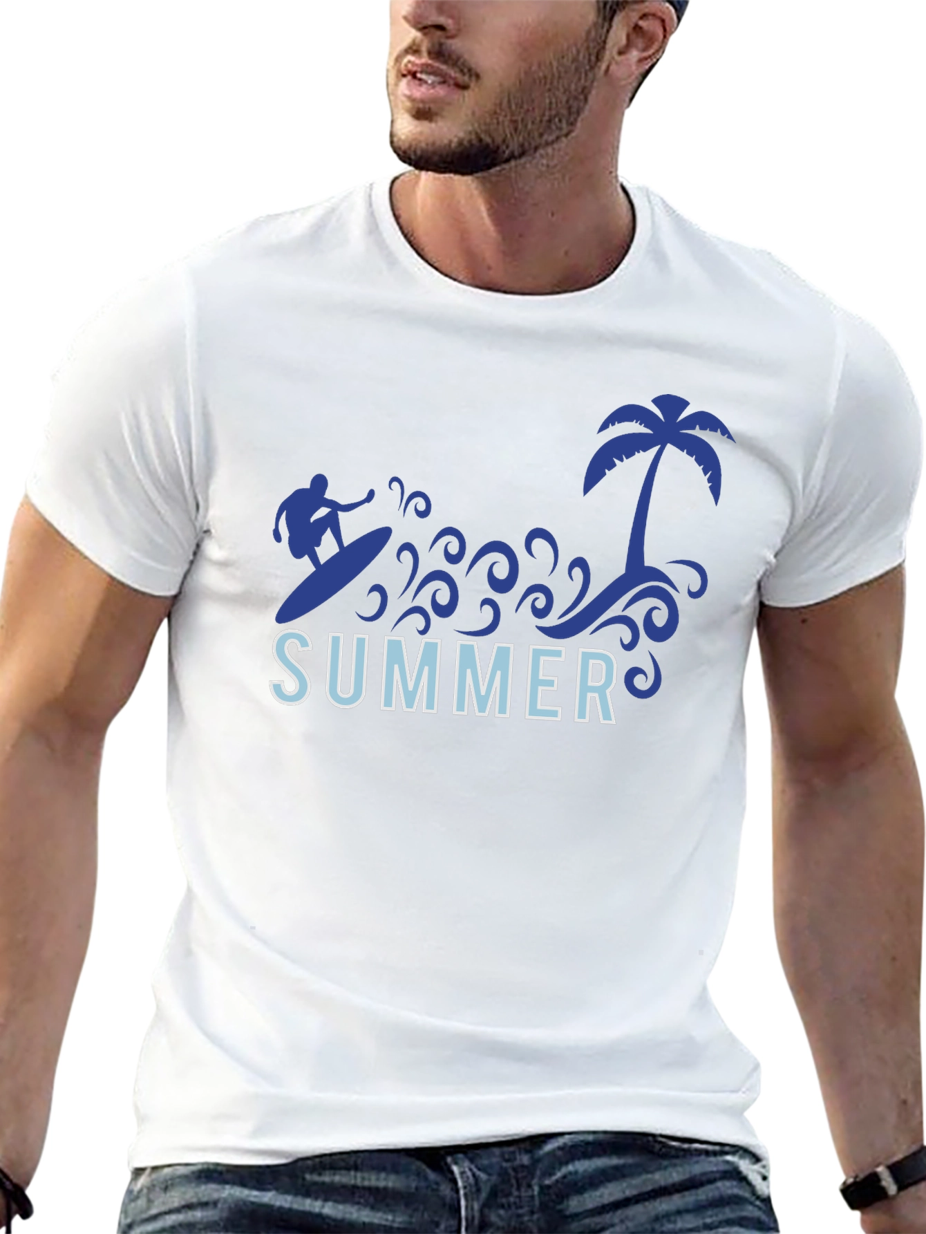Summer Surf Tee - Palm Tree Surfer Graphic T-Shirt