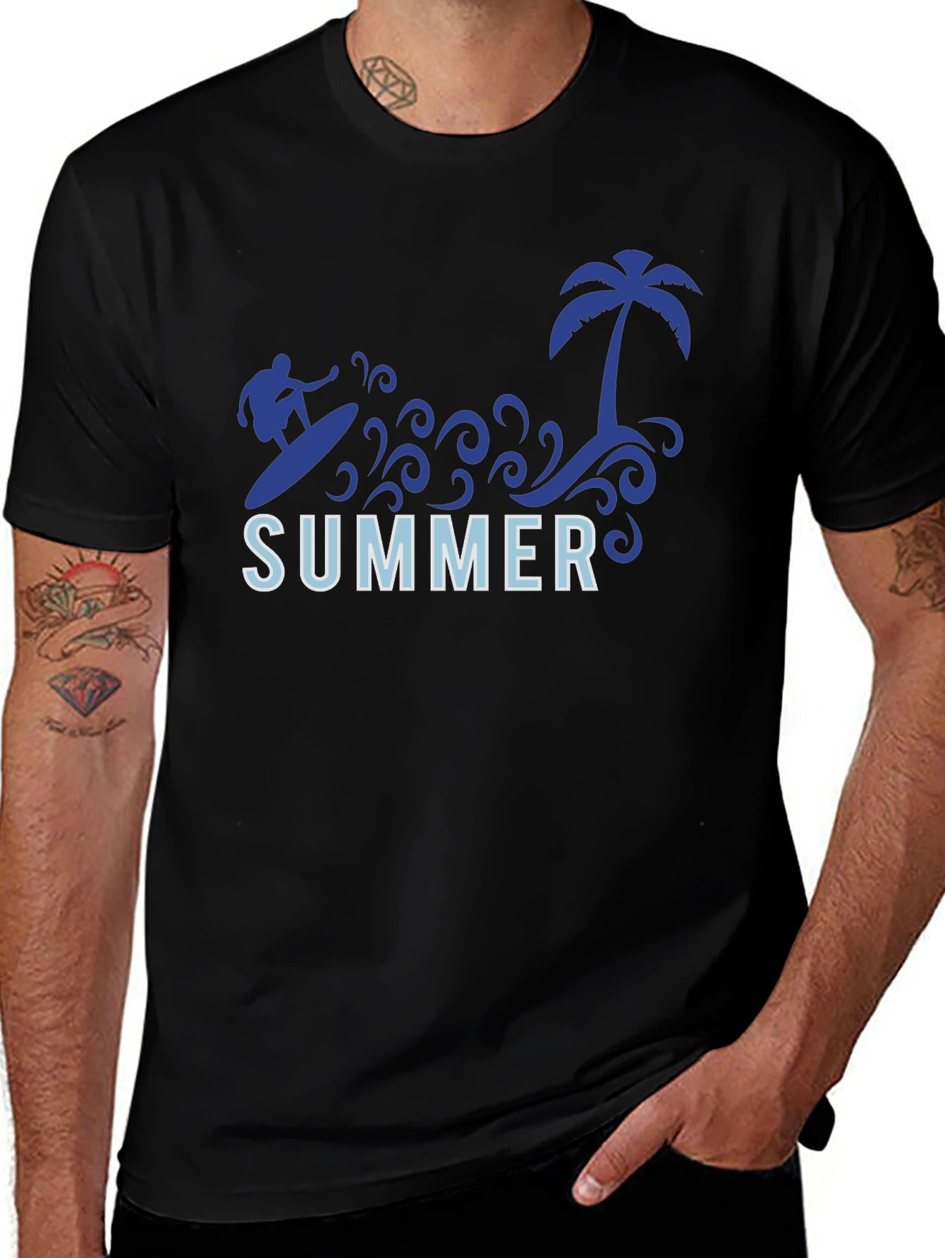 Summer Surf Tee - Palm Tree Surfer Graphic T-Shirt