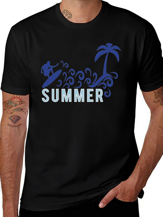 Summer Surf Tee - Palm Tree Surfer Graphic T-Shirt