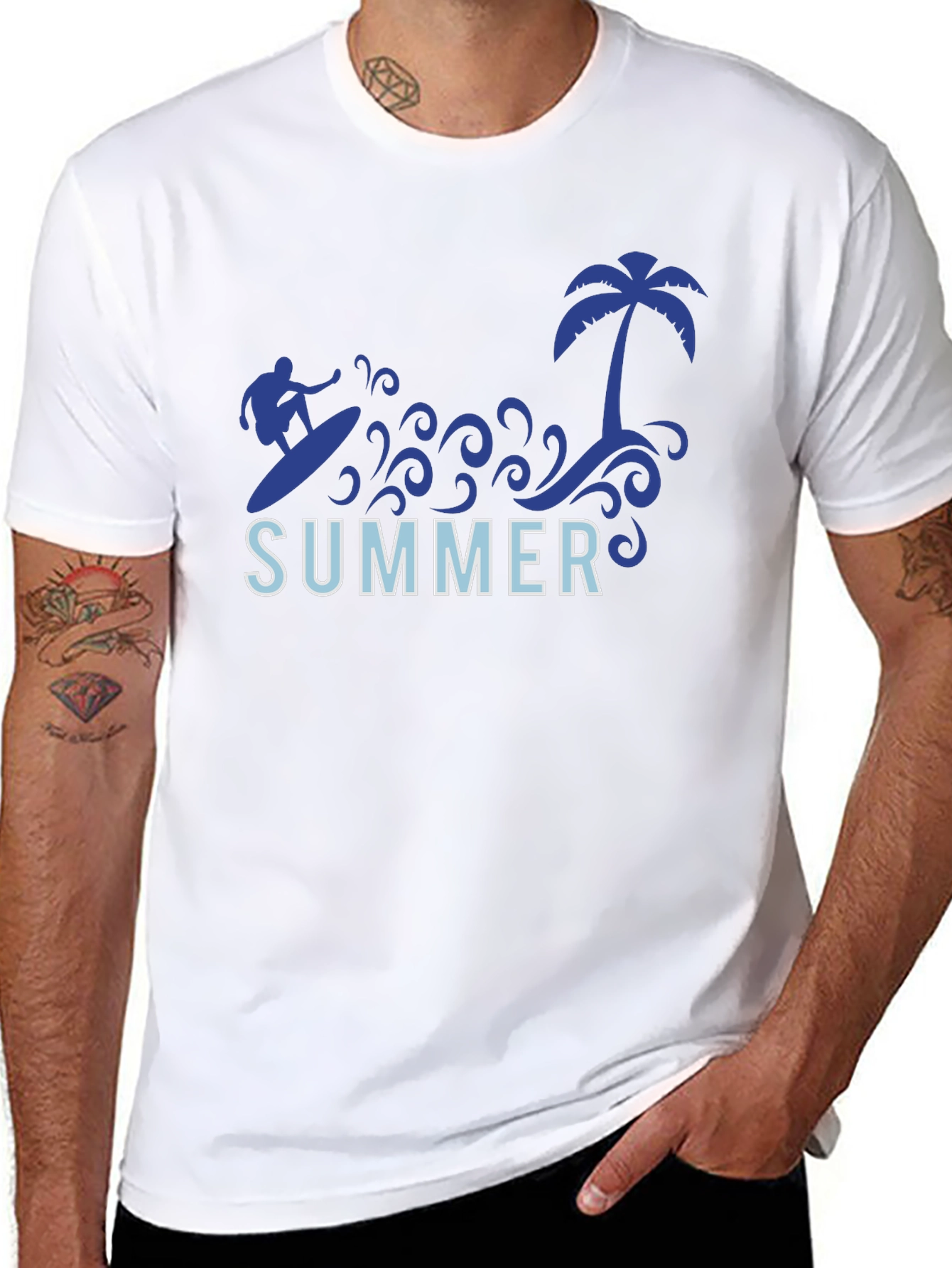 Summer Surf Tee - Palm Tree Surfer Graphic T-Shirt