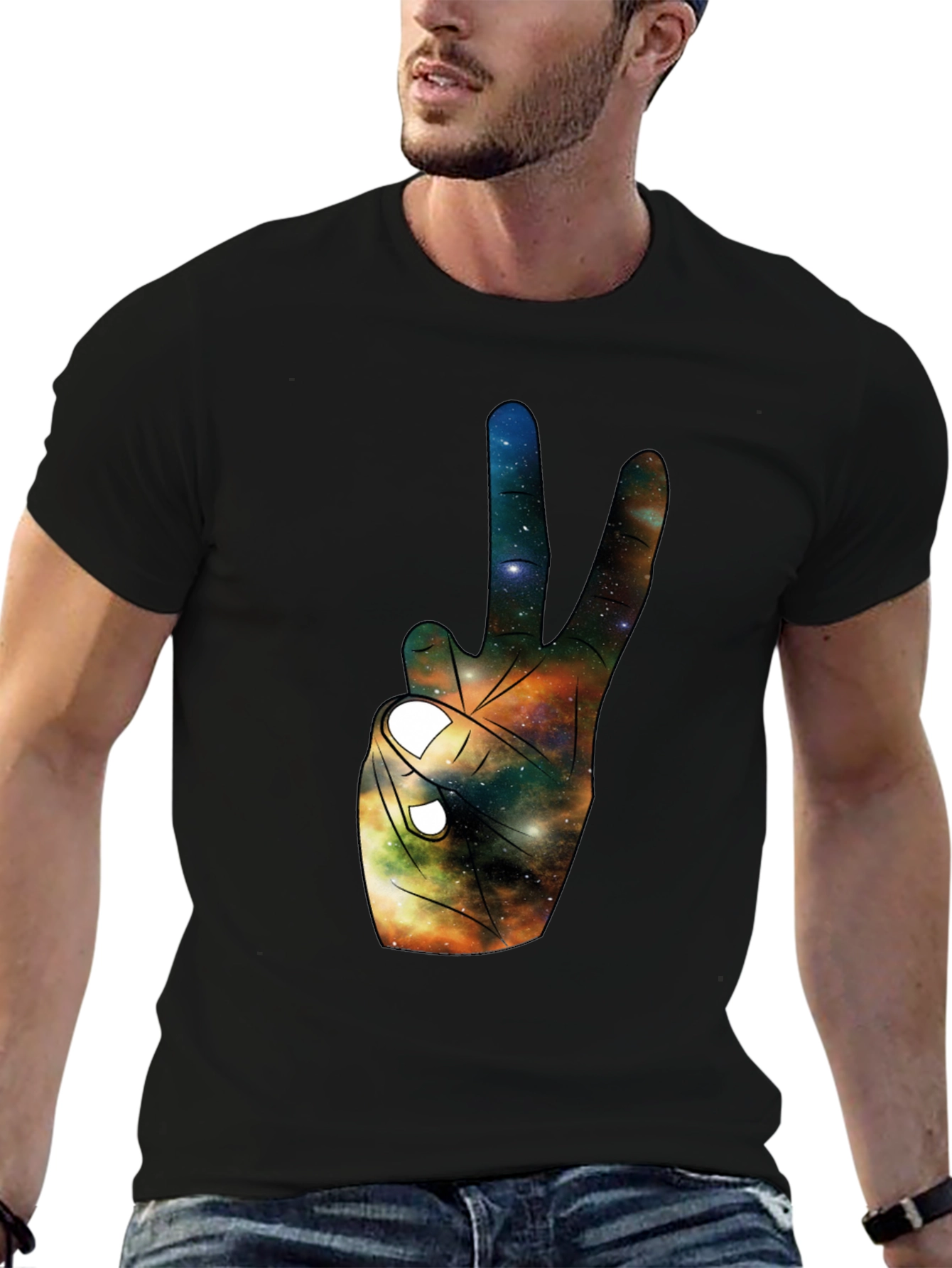 Galaxy Peace Sign Black T-Shirt