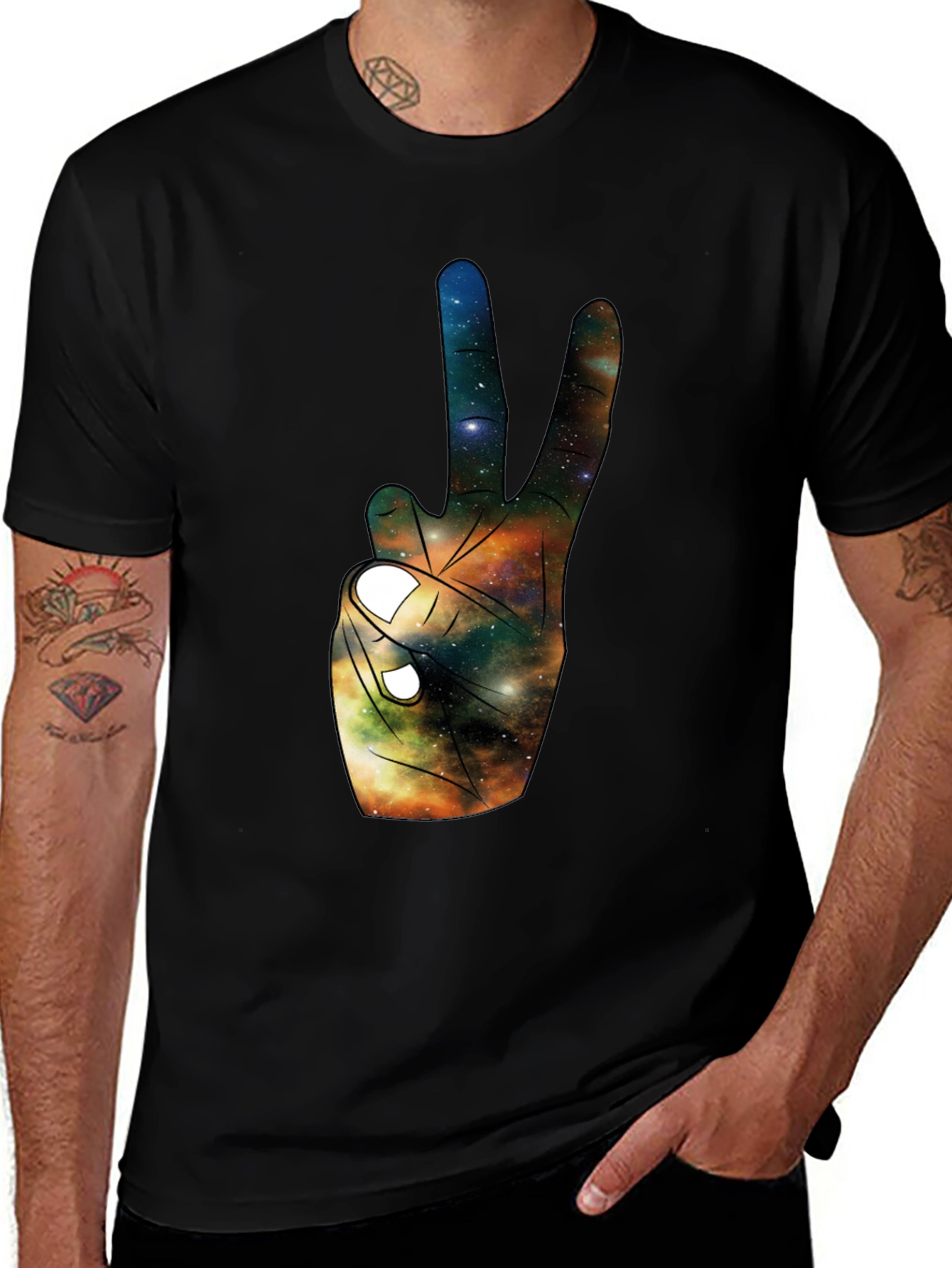 Galaxy Peace Sign Black T-Shirt