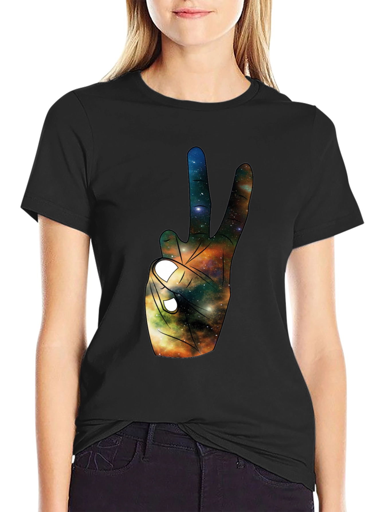 Galaxy Peace Sign Black T-Shirt
