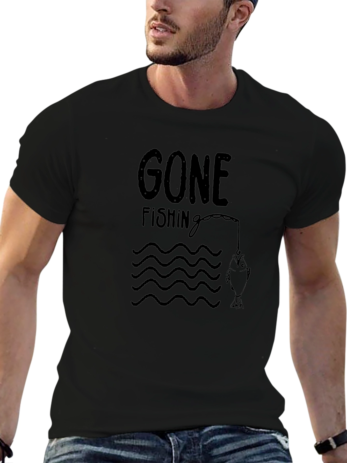 Gone Fishing Graphic Tee - Mens Black T-Shirt