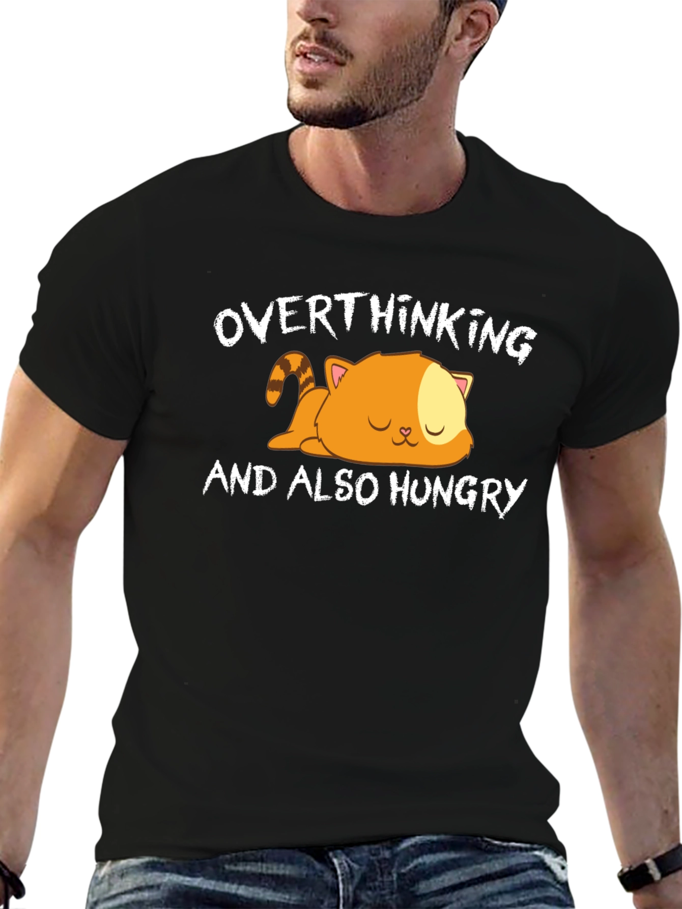 Overthinking & Hungry Cat Graphic T-Shirt