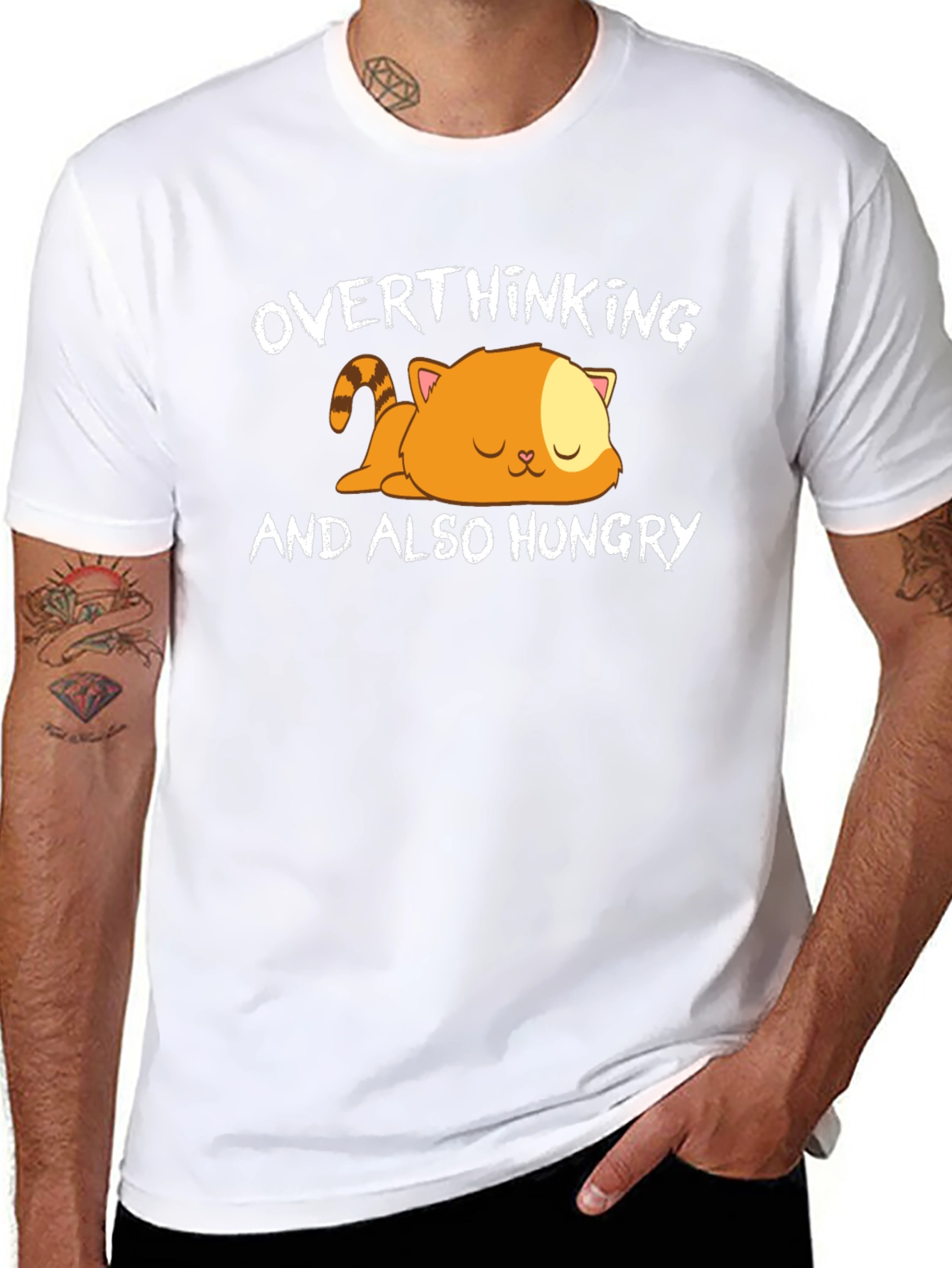 Overthinking & Hungry Cat Graphic T-Shirt