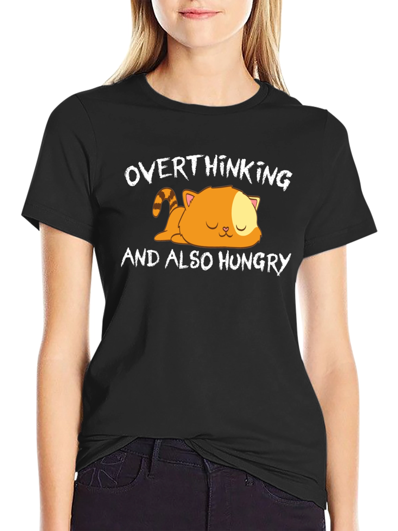 Overthinking & Hungry Cat Graphic T-Shirt
