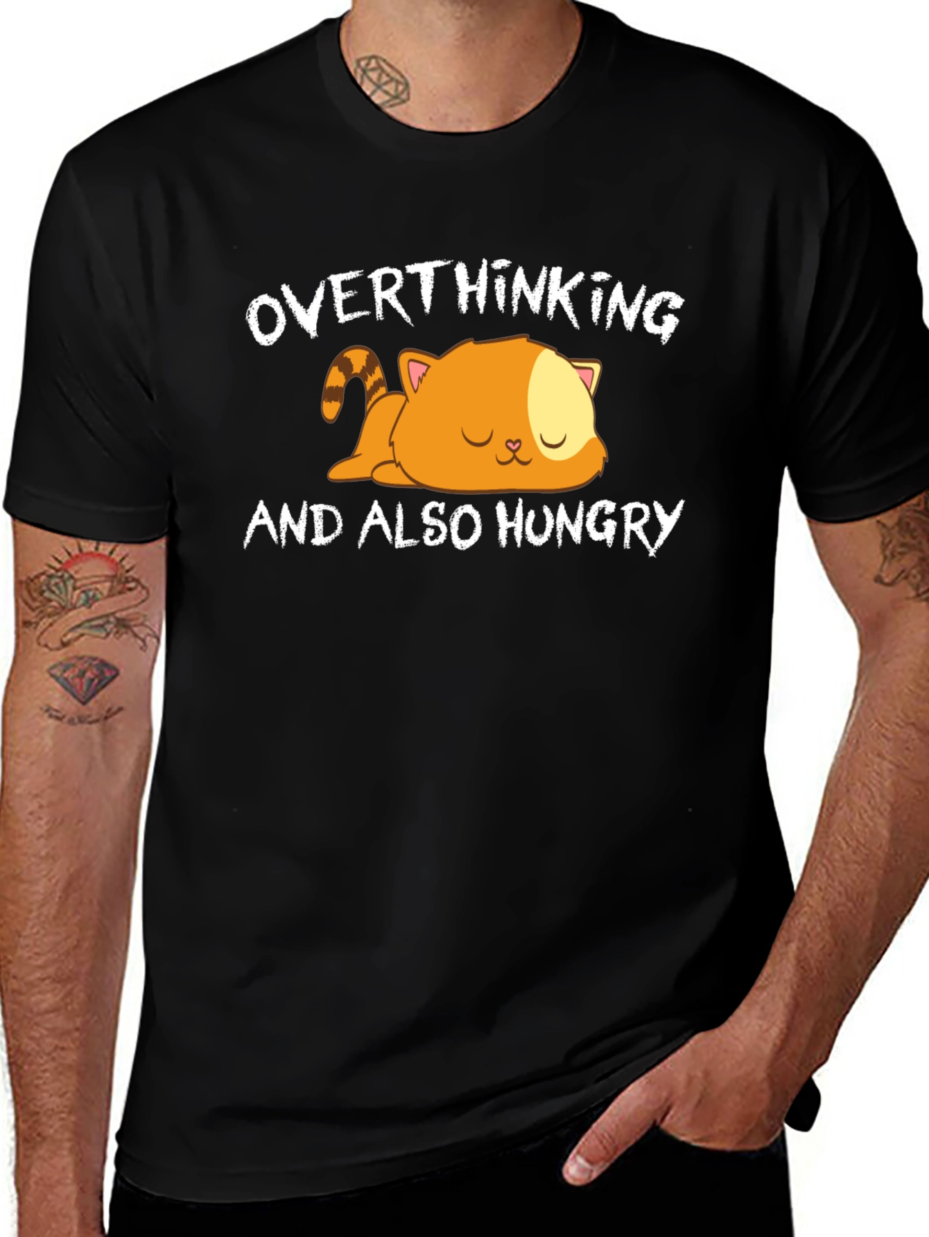Overthinking & Hungry Cat Graphic T-Shirt