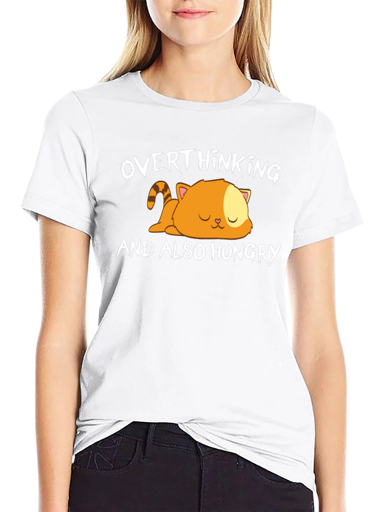 Overthinking & Hungry Cat Graphic T-Shirt