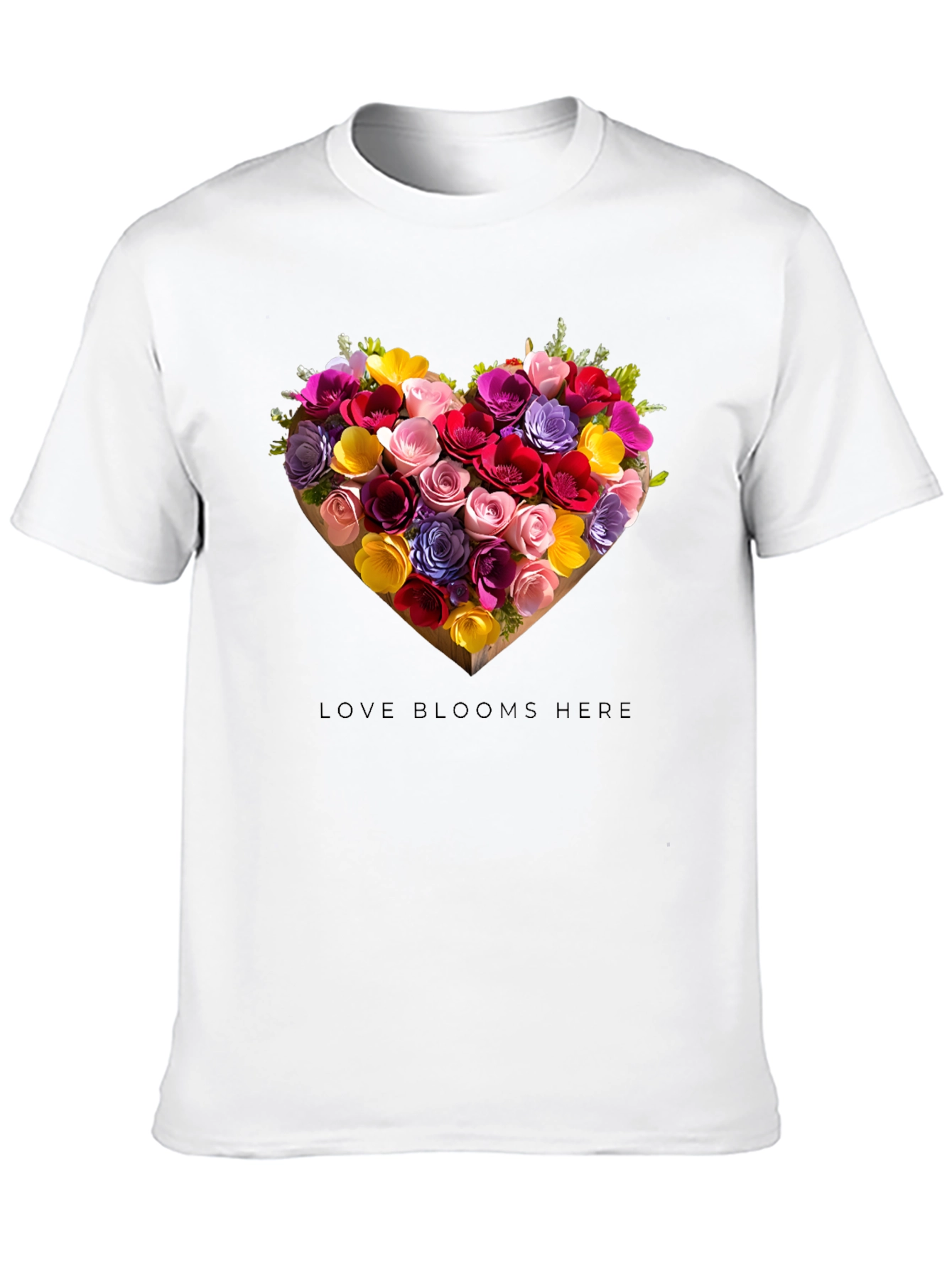 Love Blooms Here Floral Heart Graphic Tee