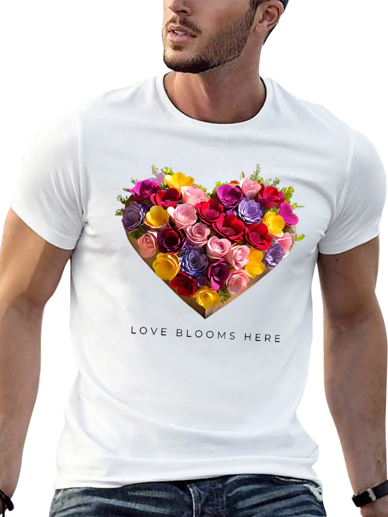 Love Blooms Here Floral Heart Graphic Tee