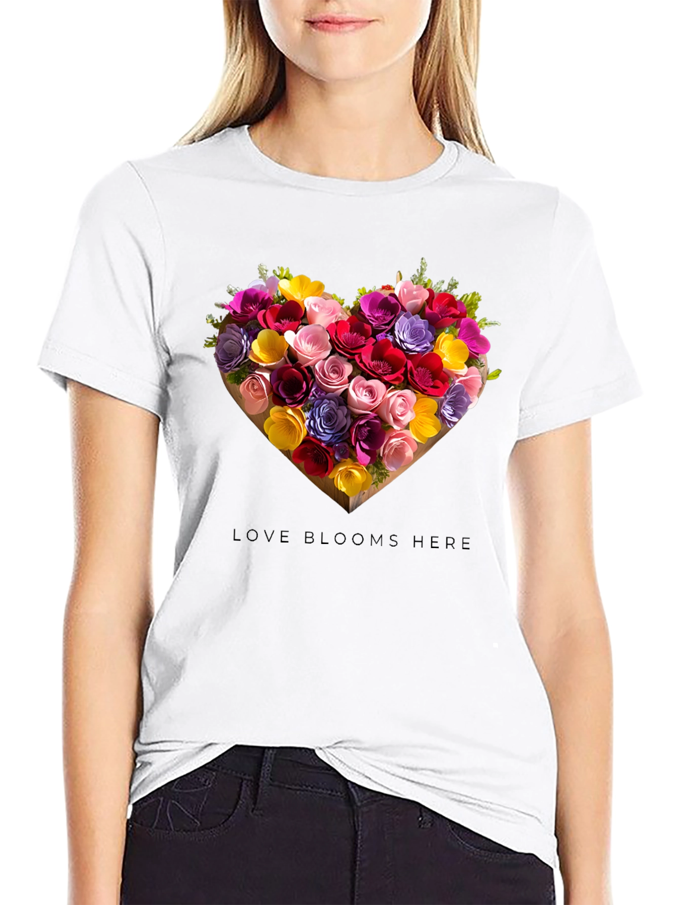 Love Blooms Here Floral Heart Graphic Tee