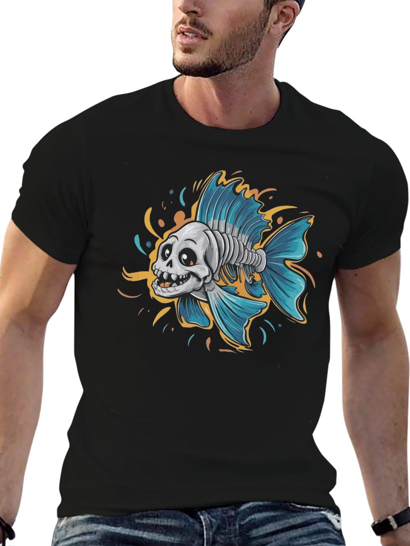Skull Fish Graphic Tee - Mens Black T-Shirt