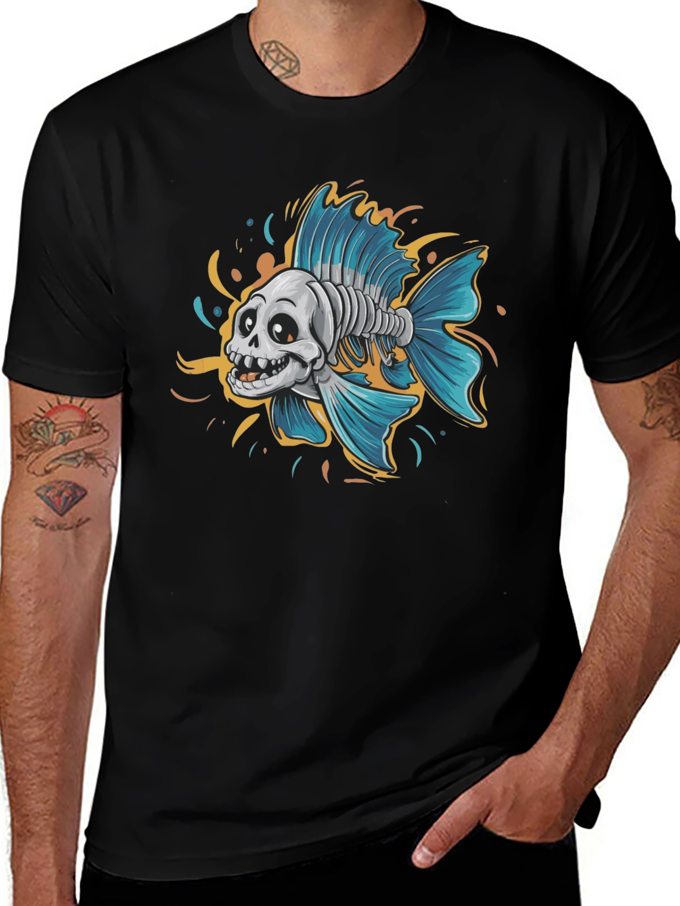 Skull Fish Graphic Tee - Mens Black T-Shirt
