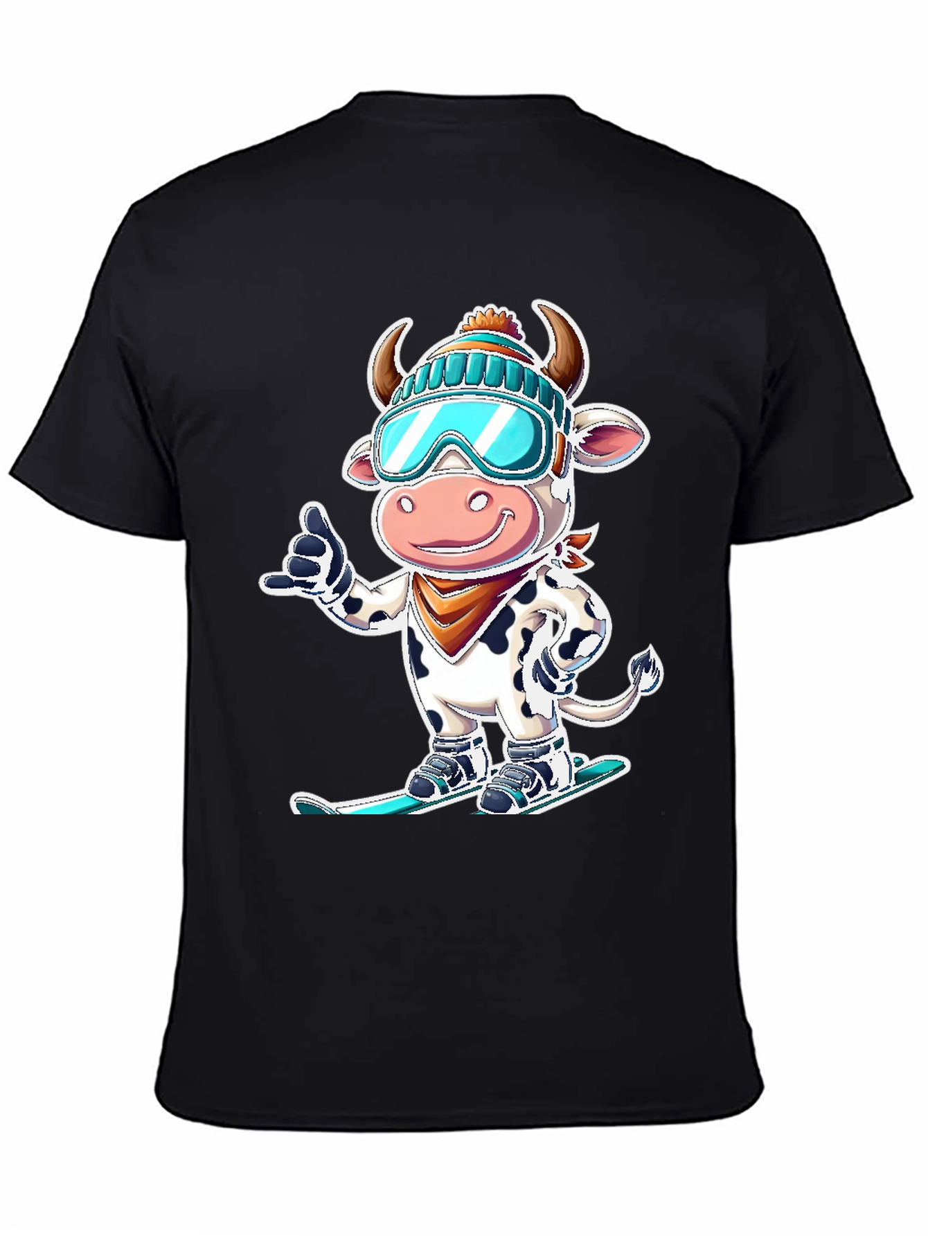 Skiing Cow Graphic Tee - Fun Winter T-Shirt