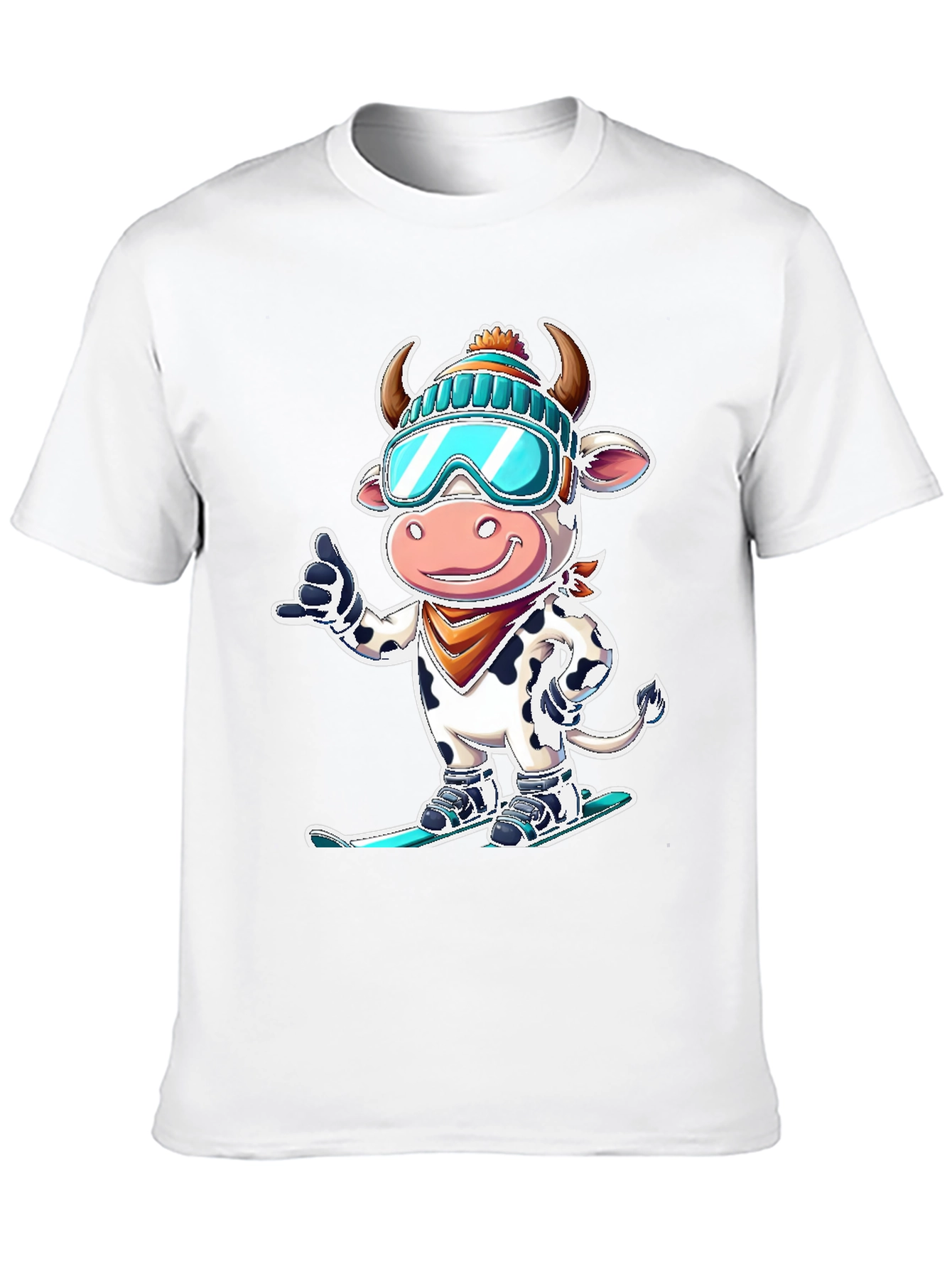 Skiing Cow Graphic Tee - Fun Winter T-Shirt