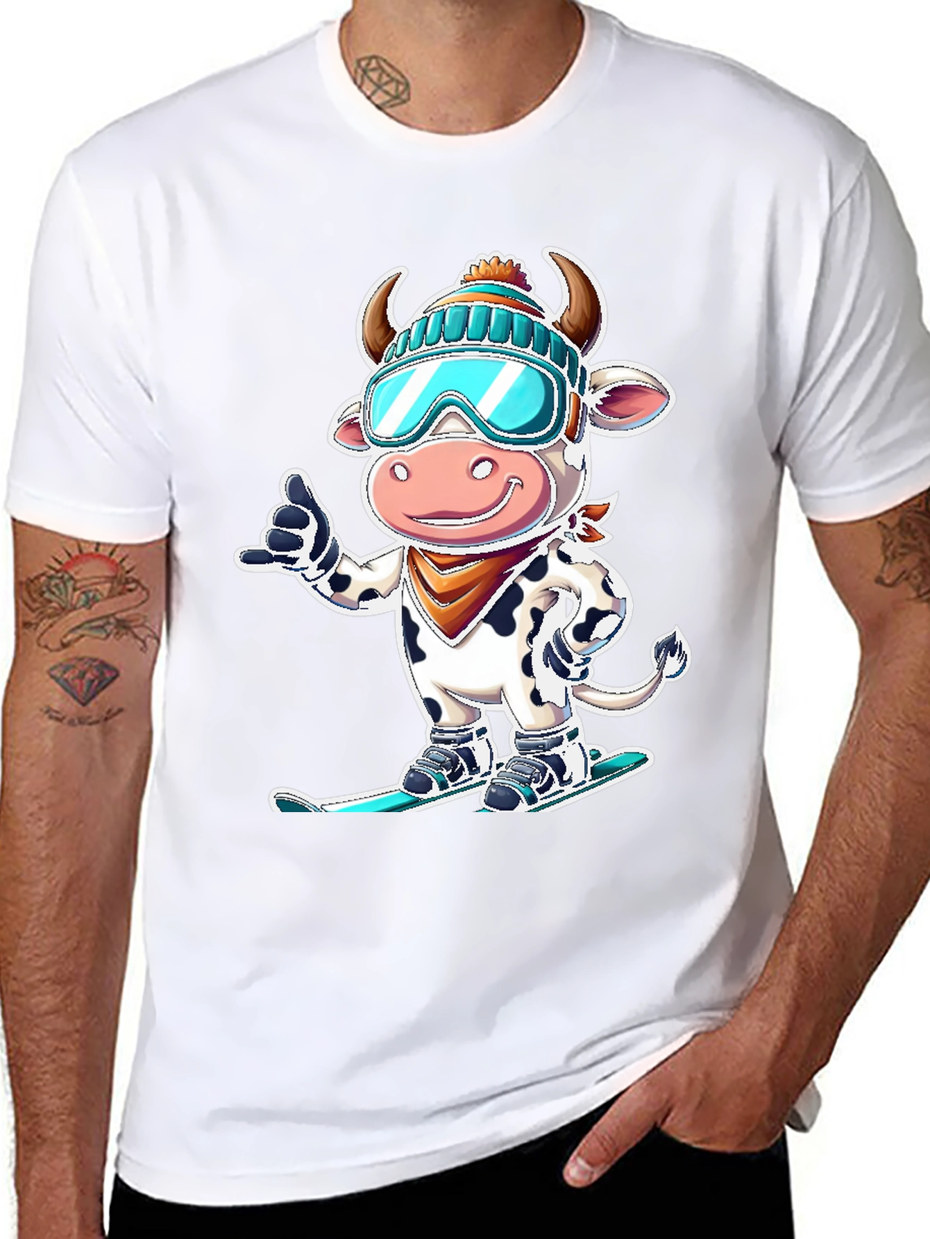 Skiing Cow Graphic Tee - Fun Winter T-Shirt