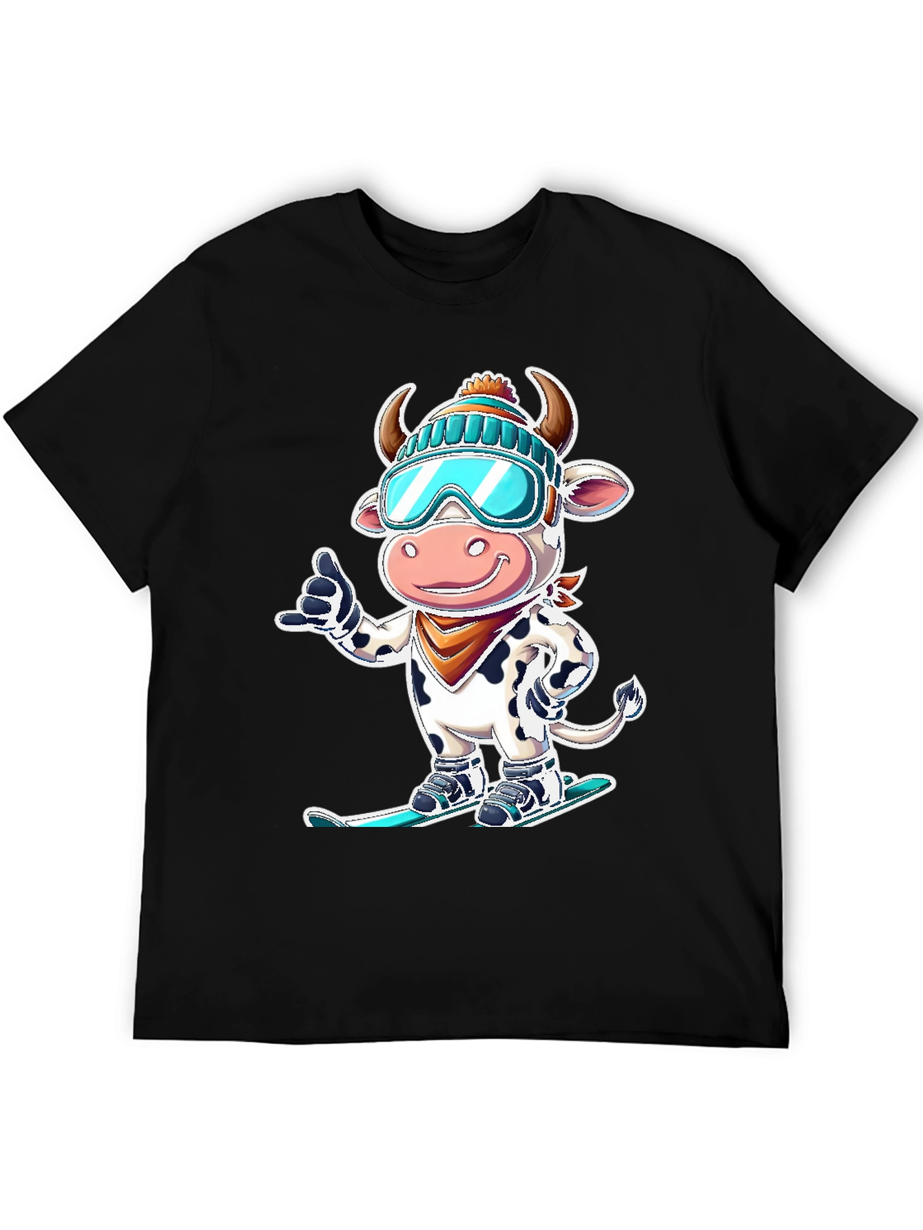 Skiing Cow Graphic Tee - Fun Winter T-Shirt
