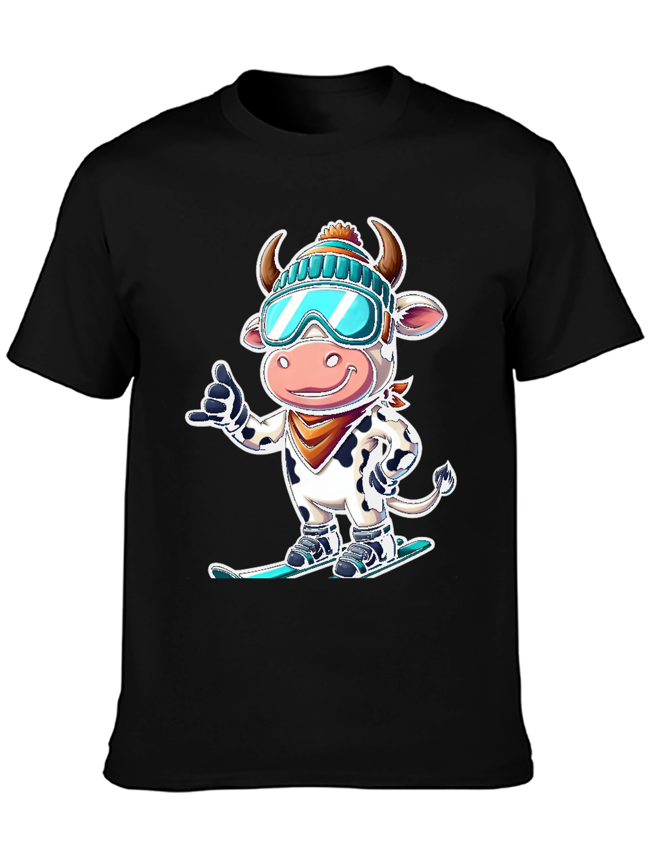 Skiing Cow Graphic Tee - Fun Winter T-Shirt