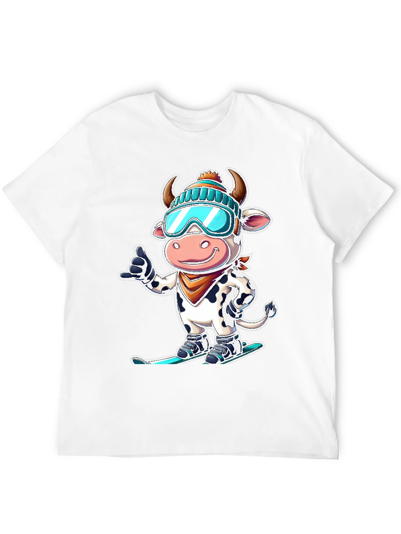 Skiing Cow Graphic Tee - Fun Winter T-Shirt