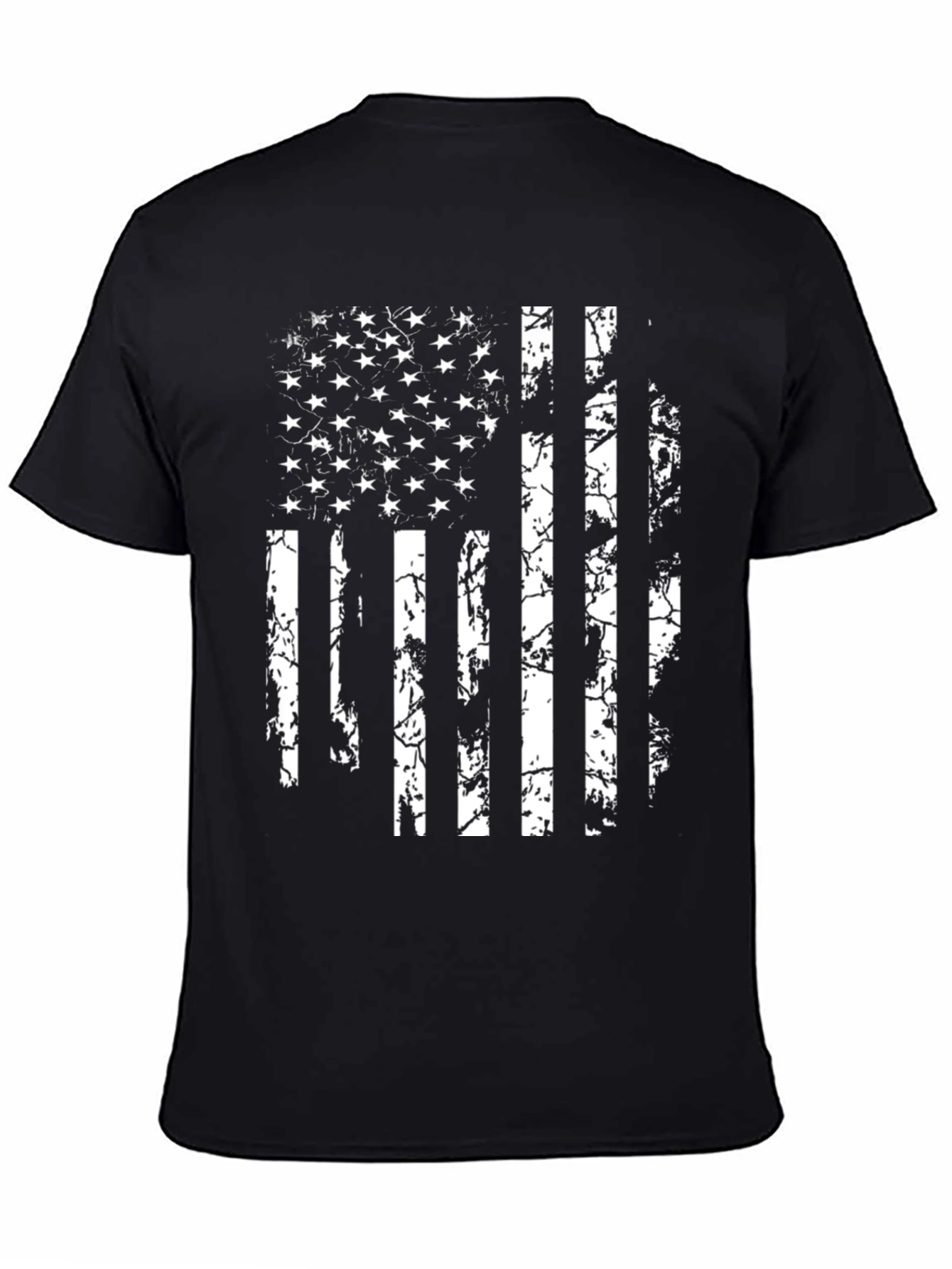 Distressed American Flag Graphic Tee - Black