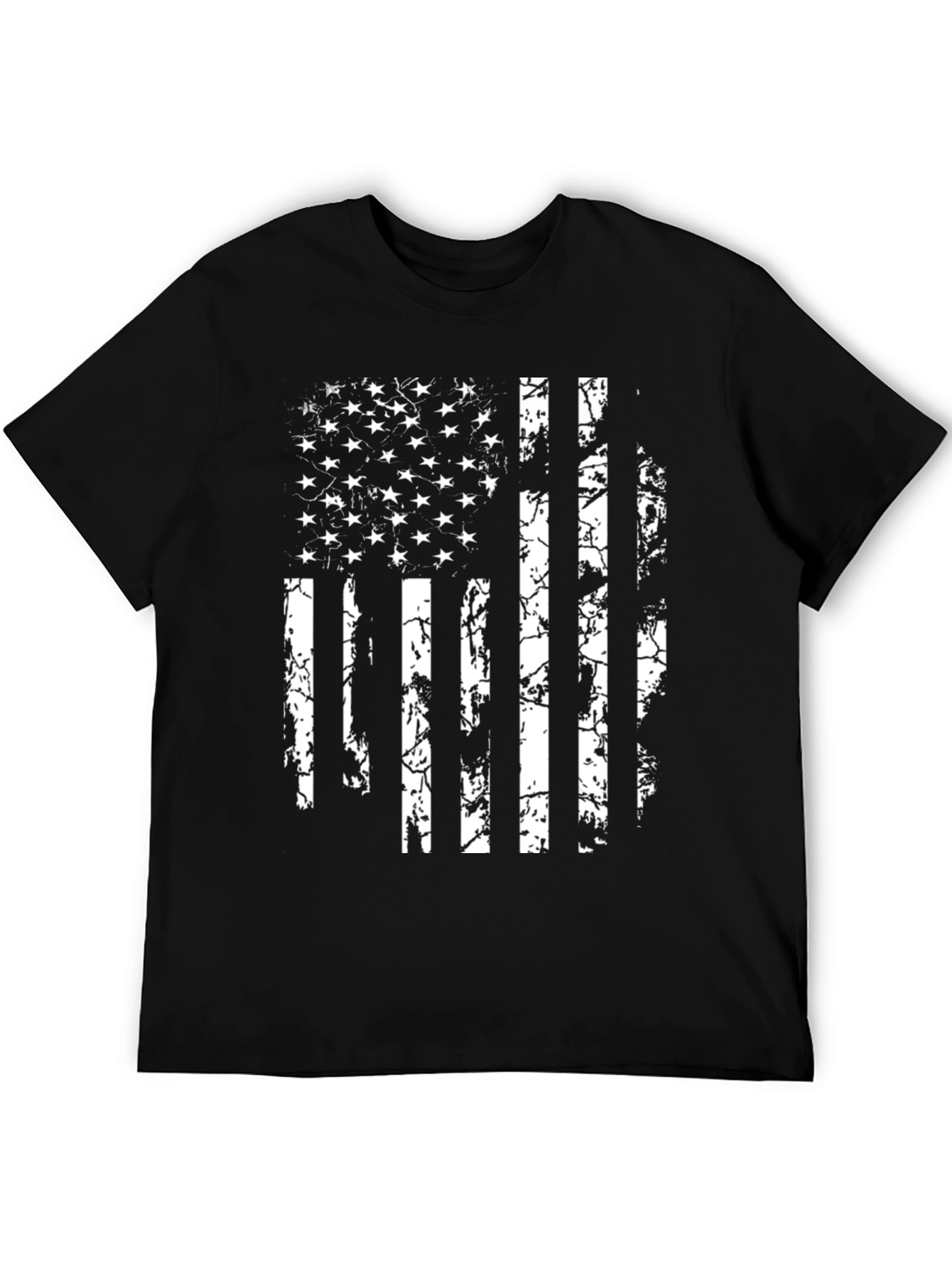 Distressed American Flag Graphic Tee - Black