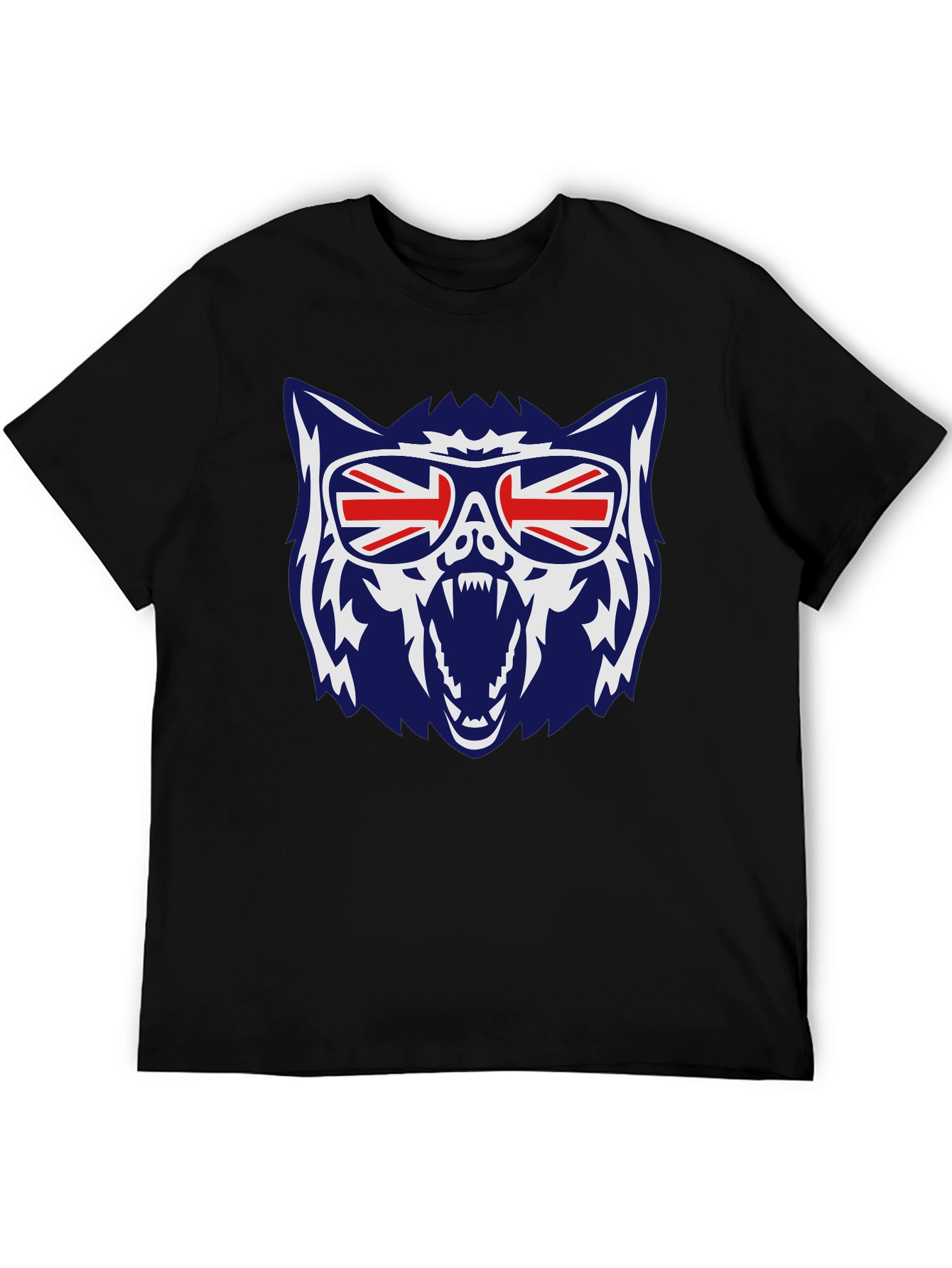 Cool Union Jack Wolf Graphic Tee - Black