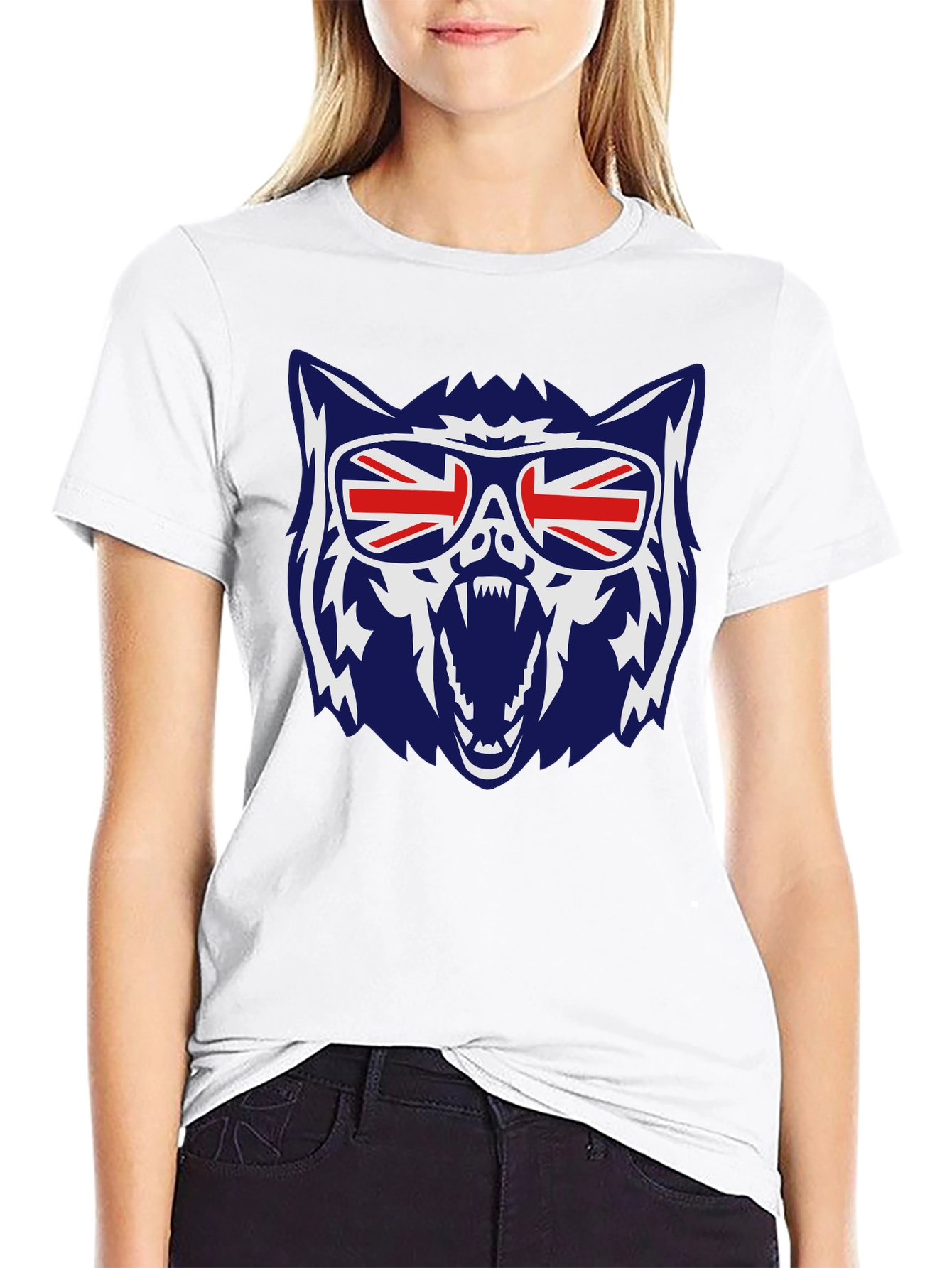 Cool Union Jack Wolf Graphic Tee - Black