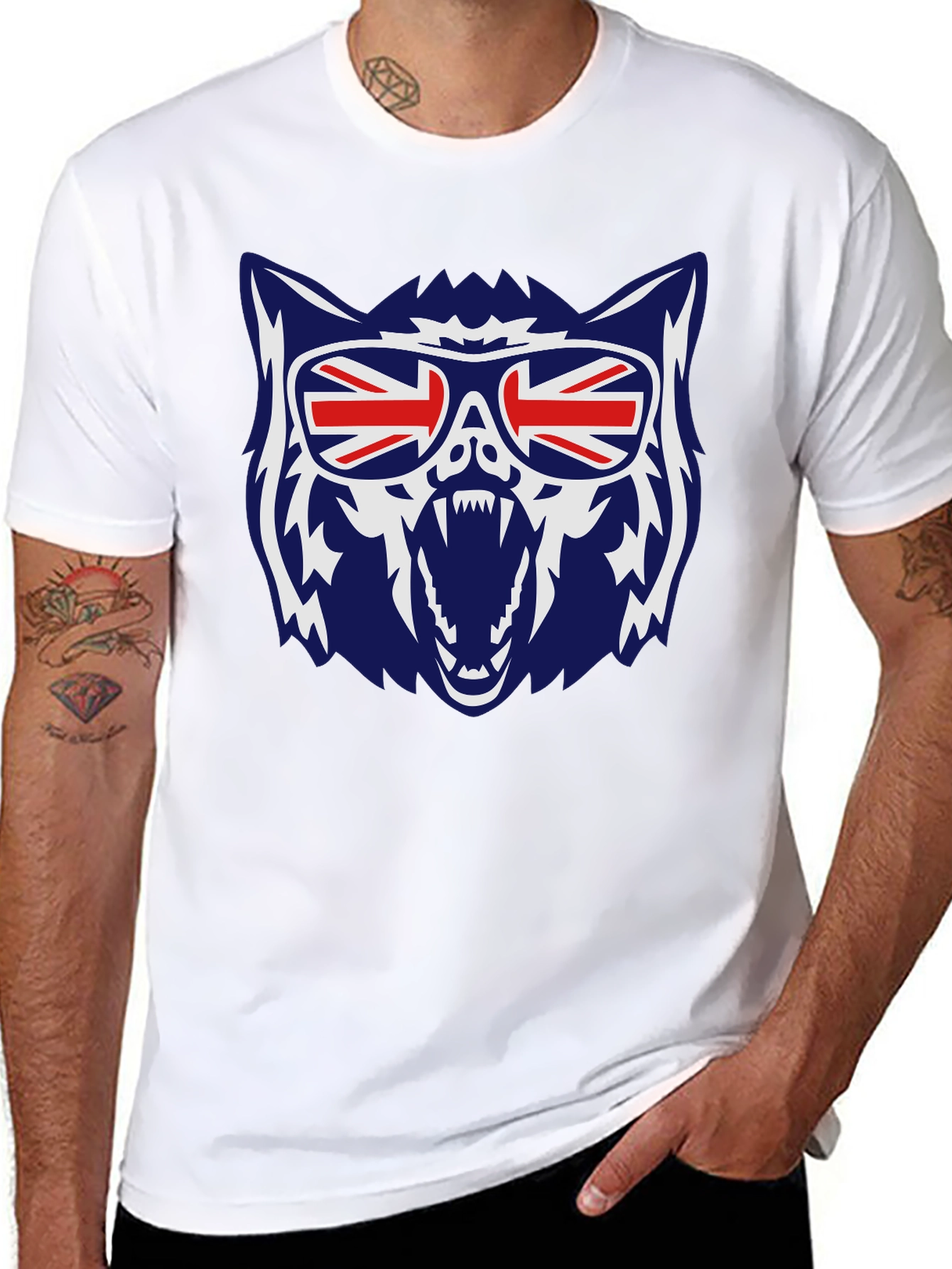 Cool Union Jack Wolf Graphic Tee - Black