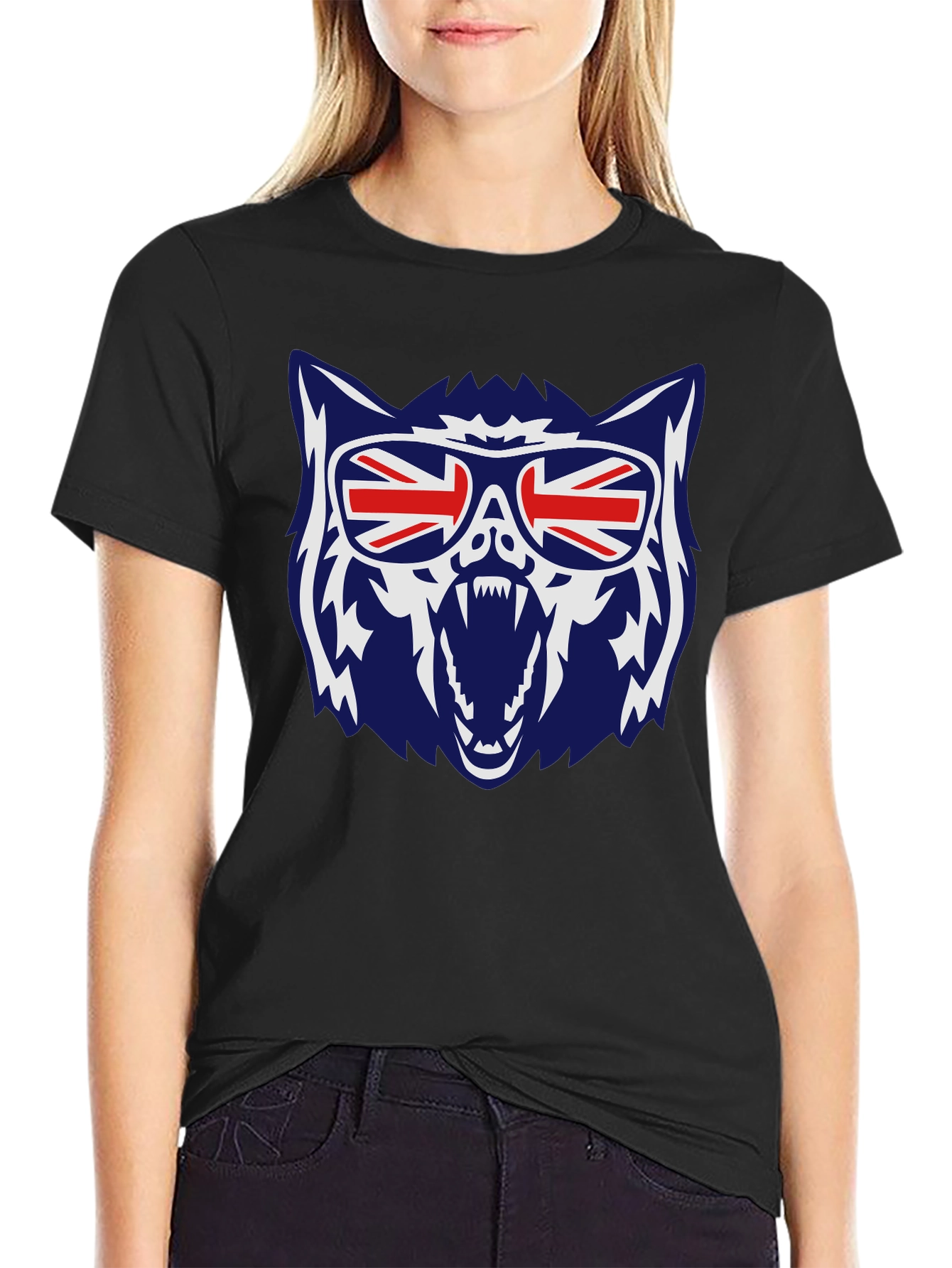 Cool Union Jack Wolf Graphic Tee - Black