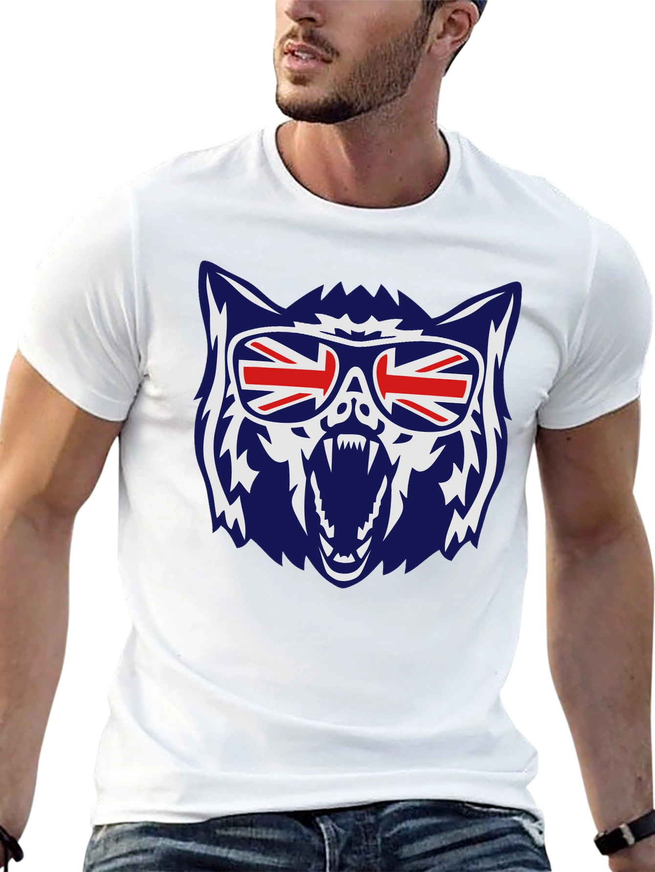 Cool Union Jack Wolf Graphic Tee - Black