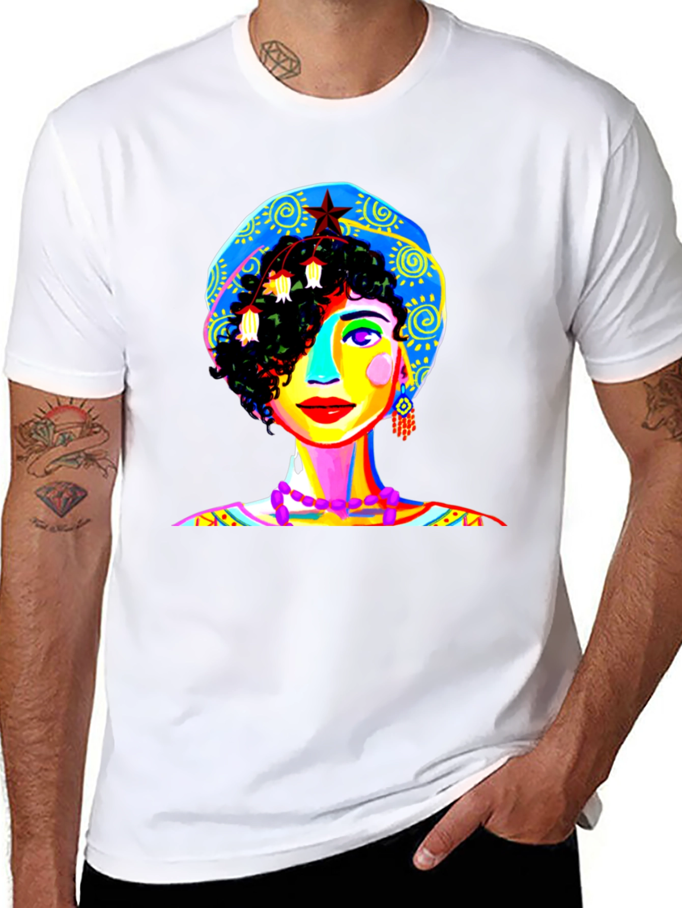 Vibrant Woman Graphic Tee - Unique Pop Art Design