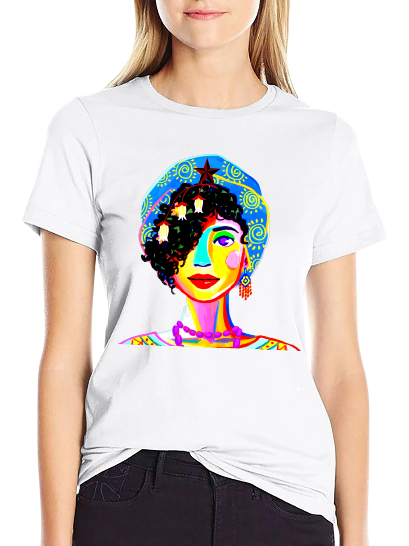 Vibrant Woman Graphic Tee - Unique Pop Art Design