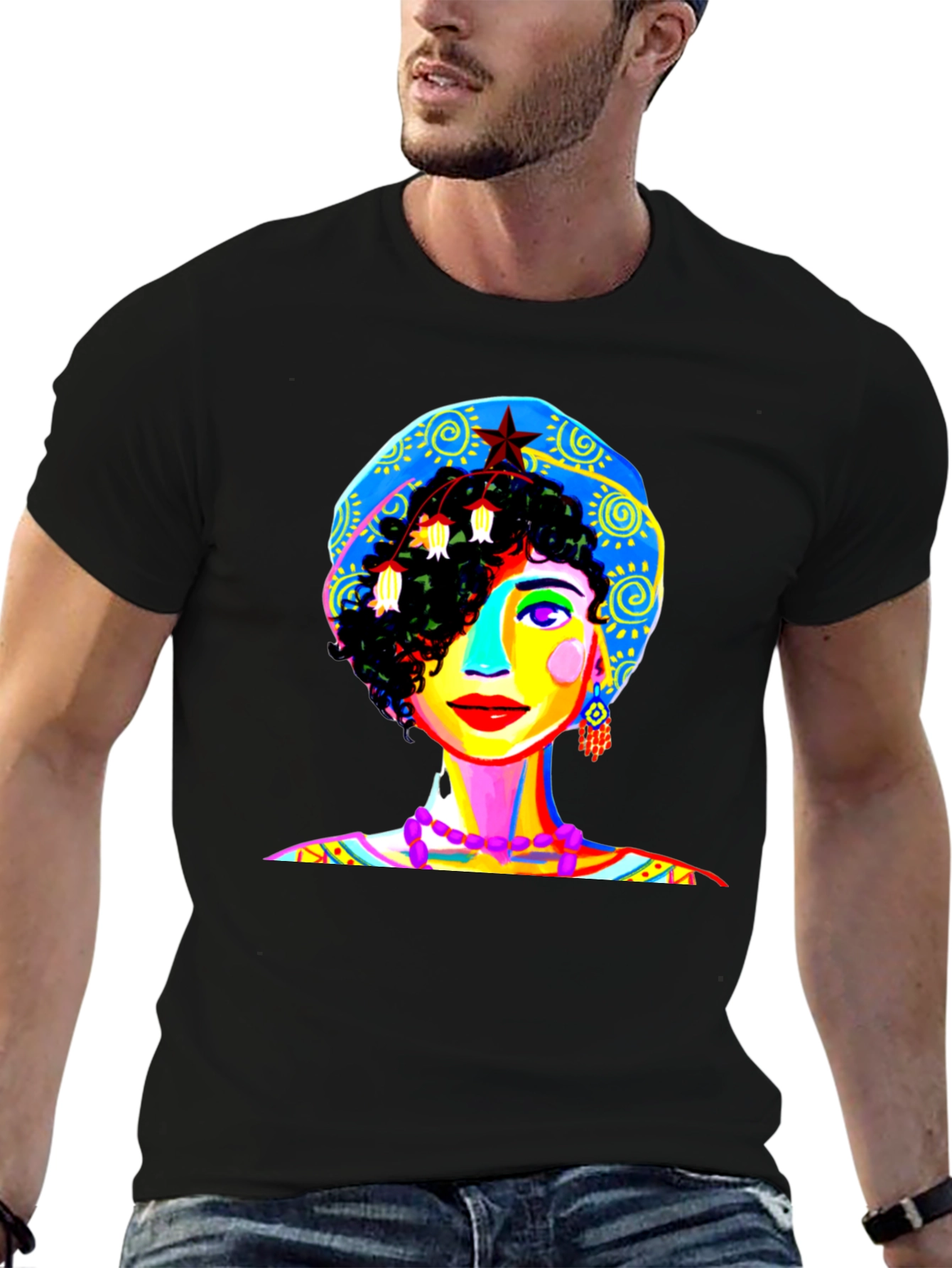 Vibrant Woman Graphic Tee - Unique Pop Art Design