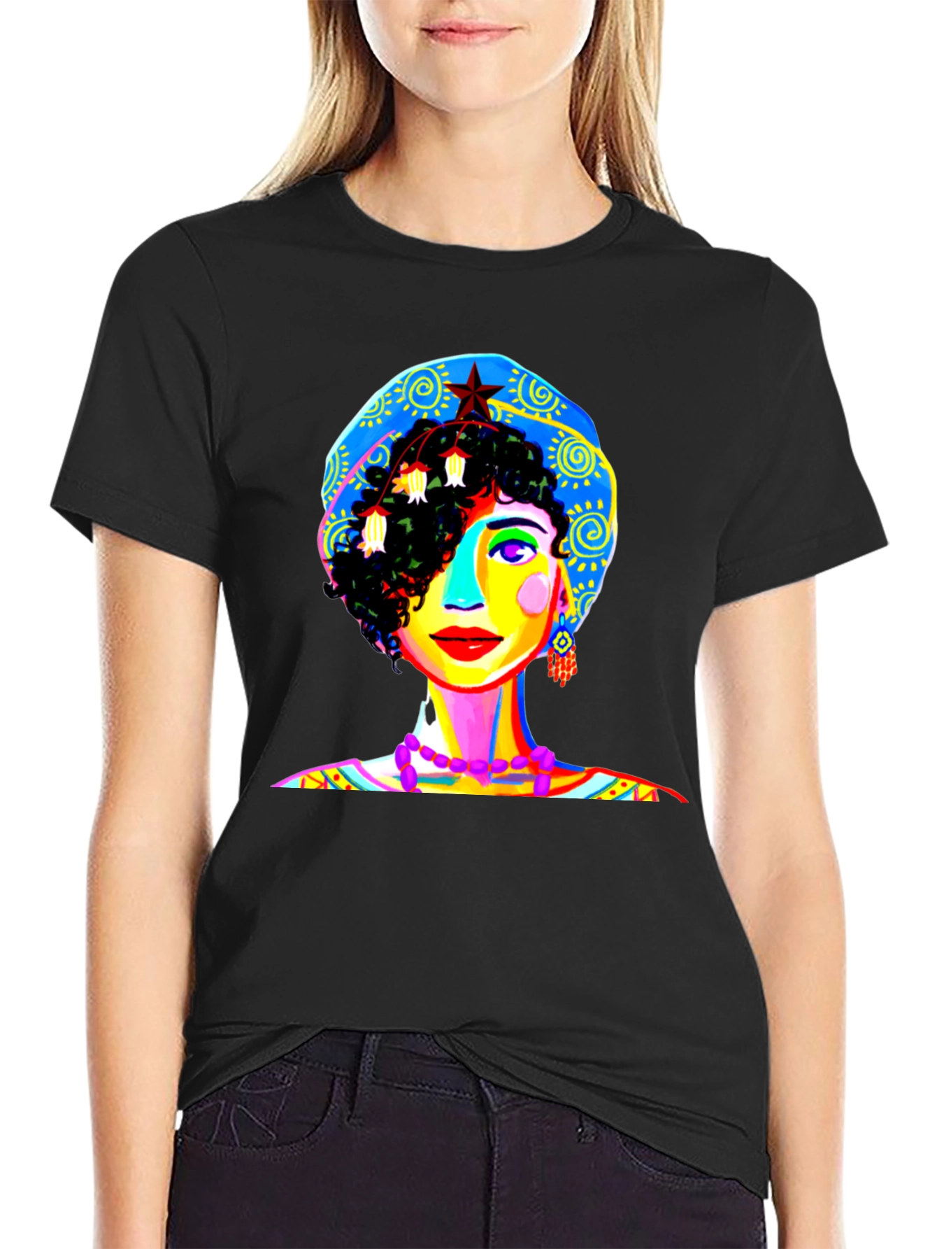 Vibrant Woman Graphic Tee - Unique Pop Art Design