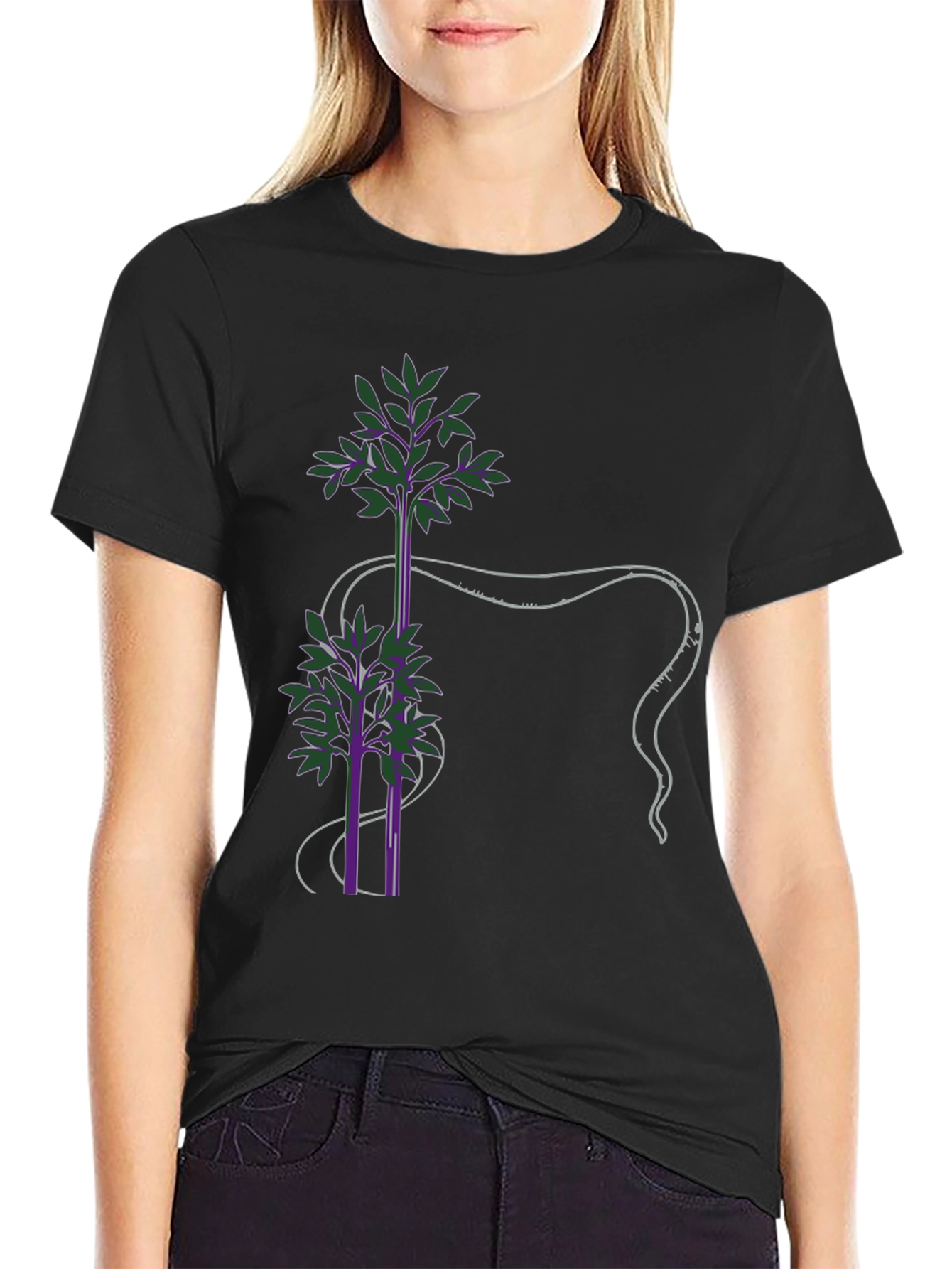 Unique Tree Design Black T-Shirt