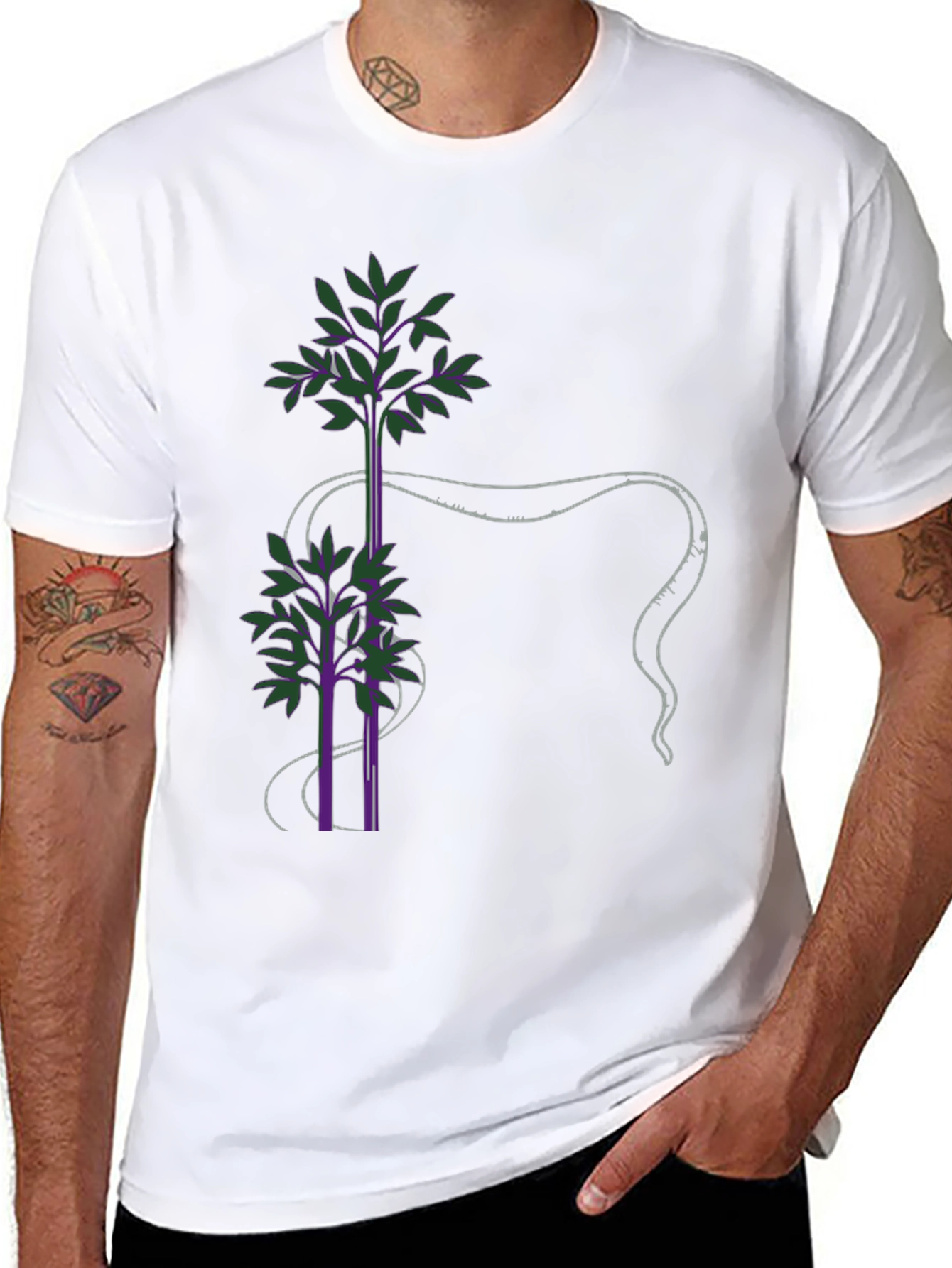 Unique Tree Design Black T-Shirt