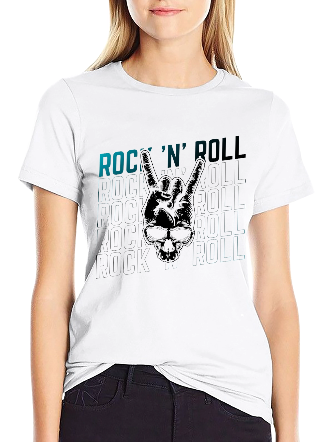 Rock N Roll Skull Graphic T-Shirt