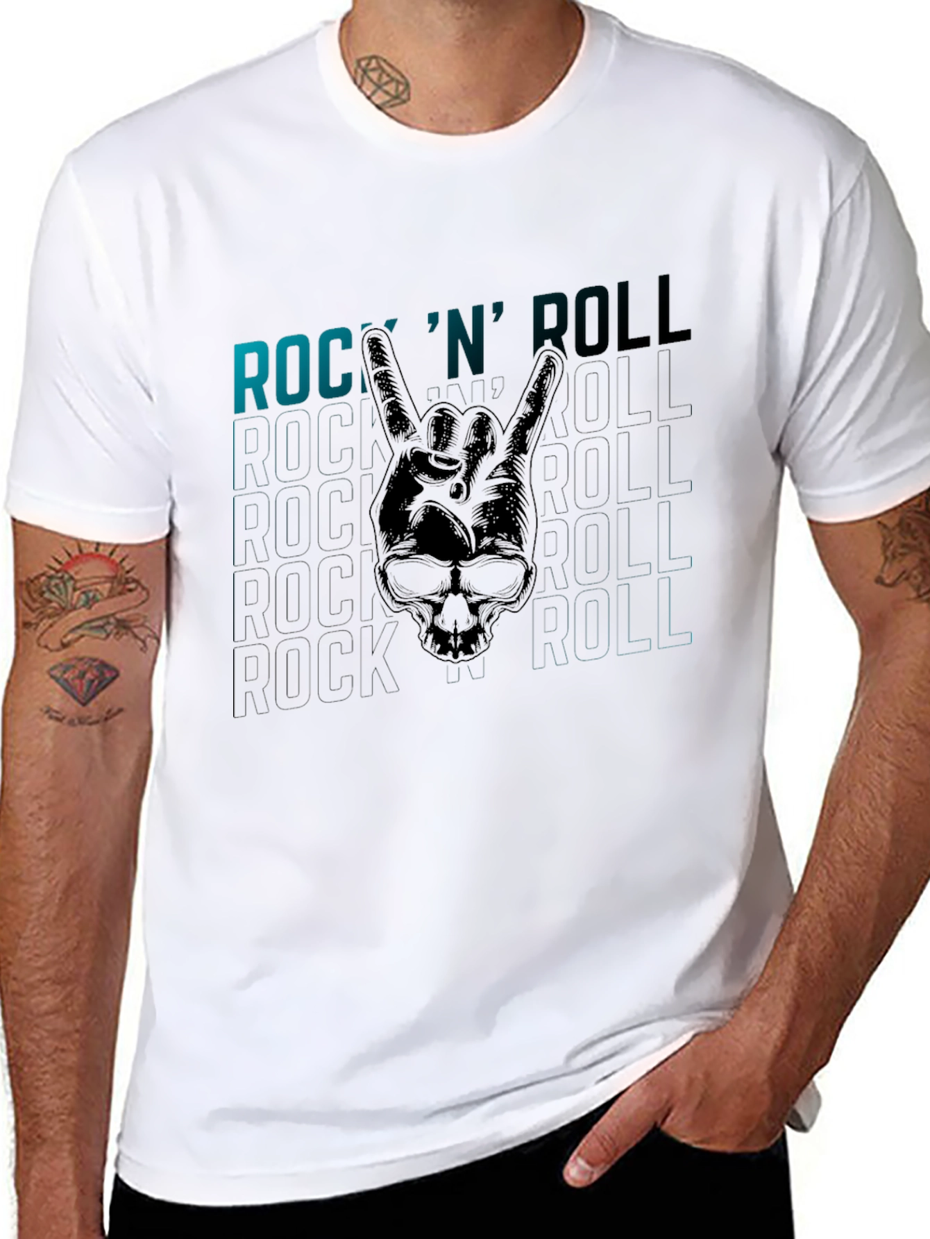 Rock N Roll Skull Graphic T-Shirt